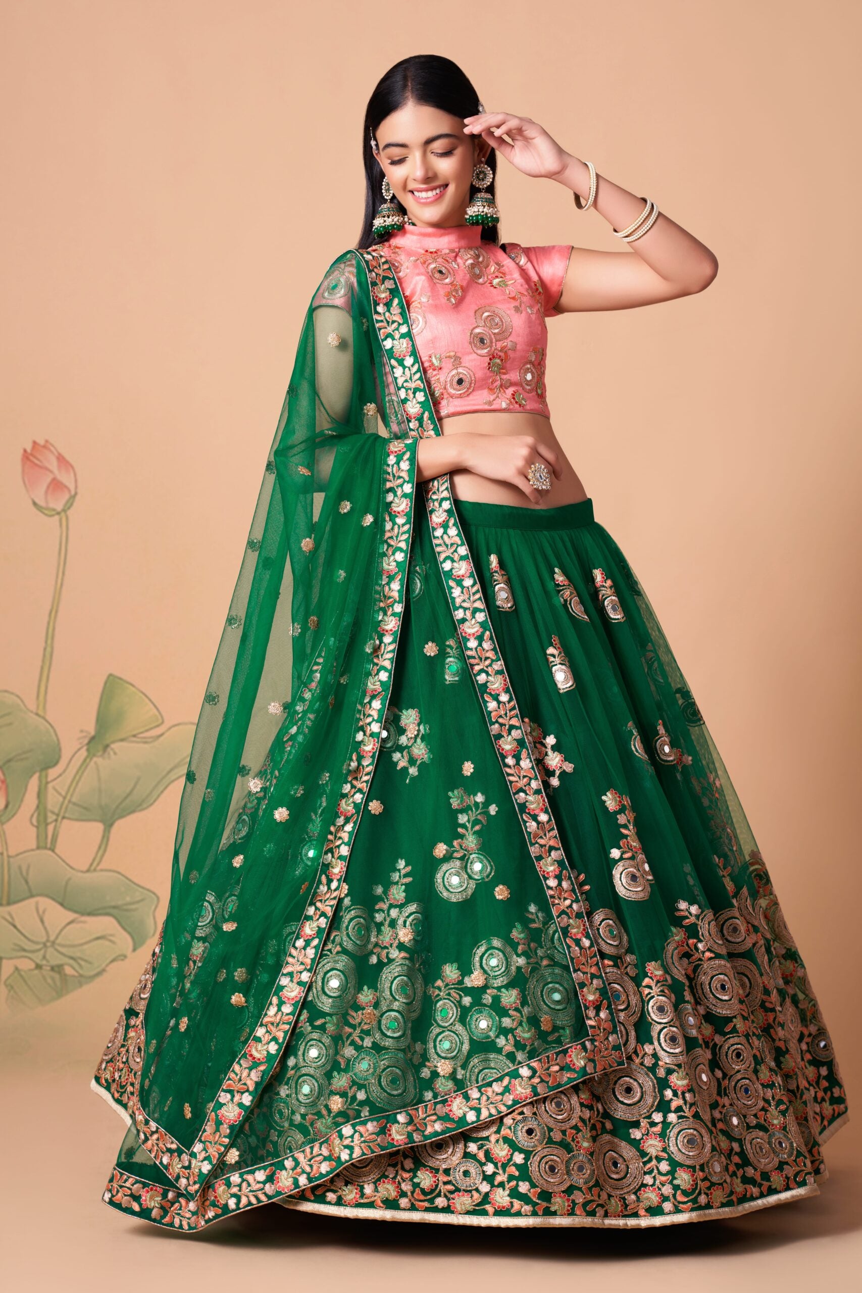 Green Mirage Sparkling Sequin & Mirror Adorned Lehenga Choli