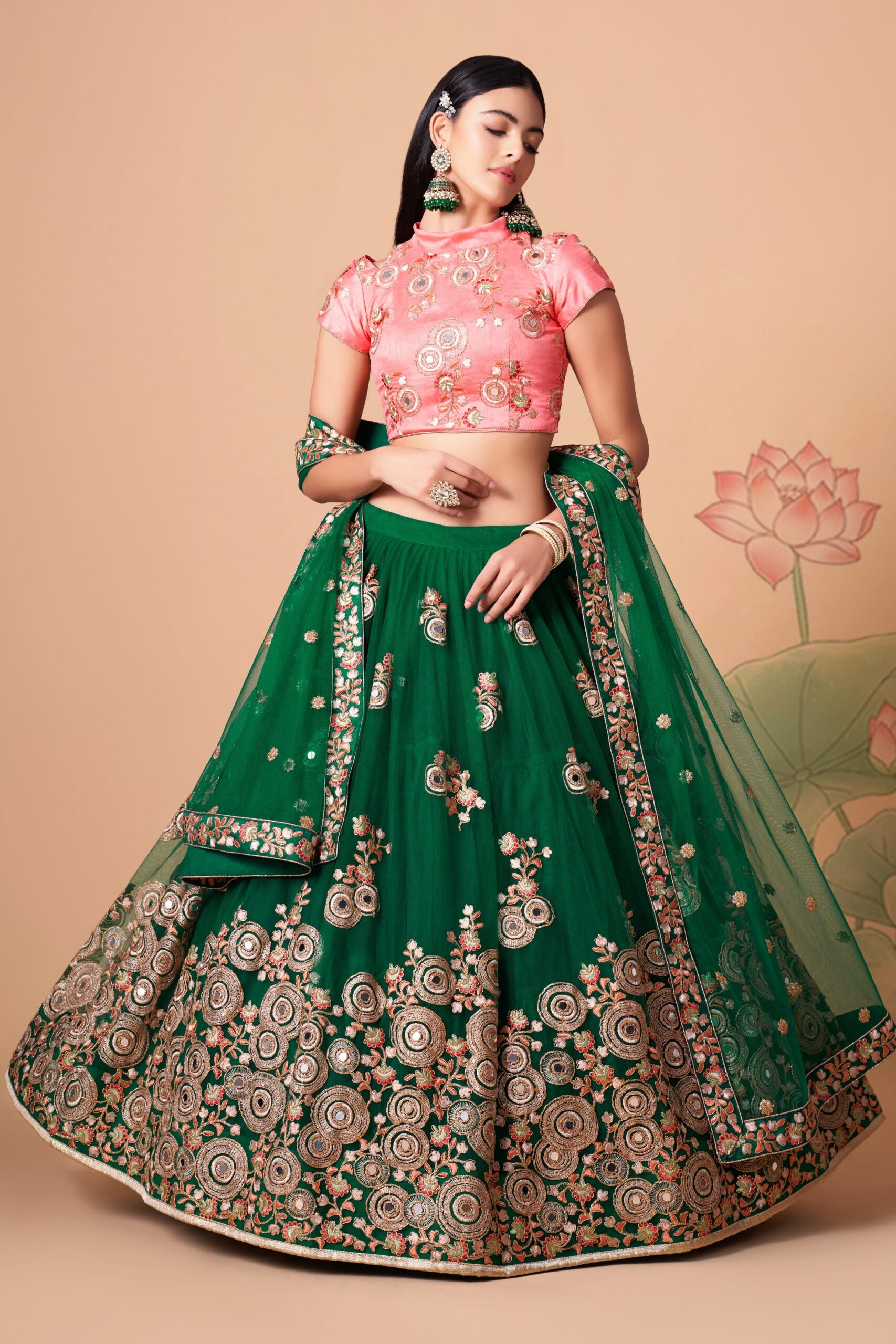 Green Mirage Sparkling Sequin & Mirror Adorned Lehenga Choli