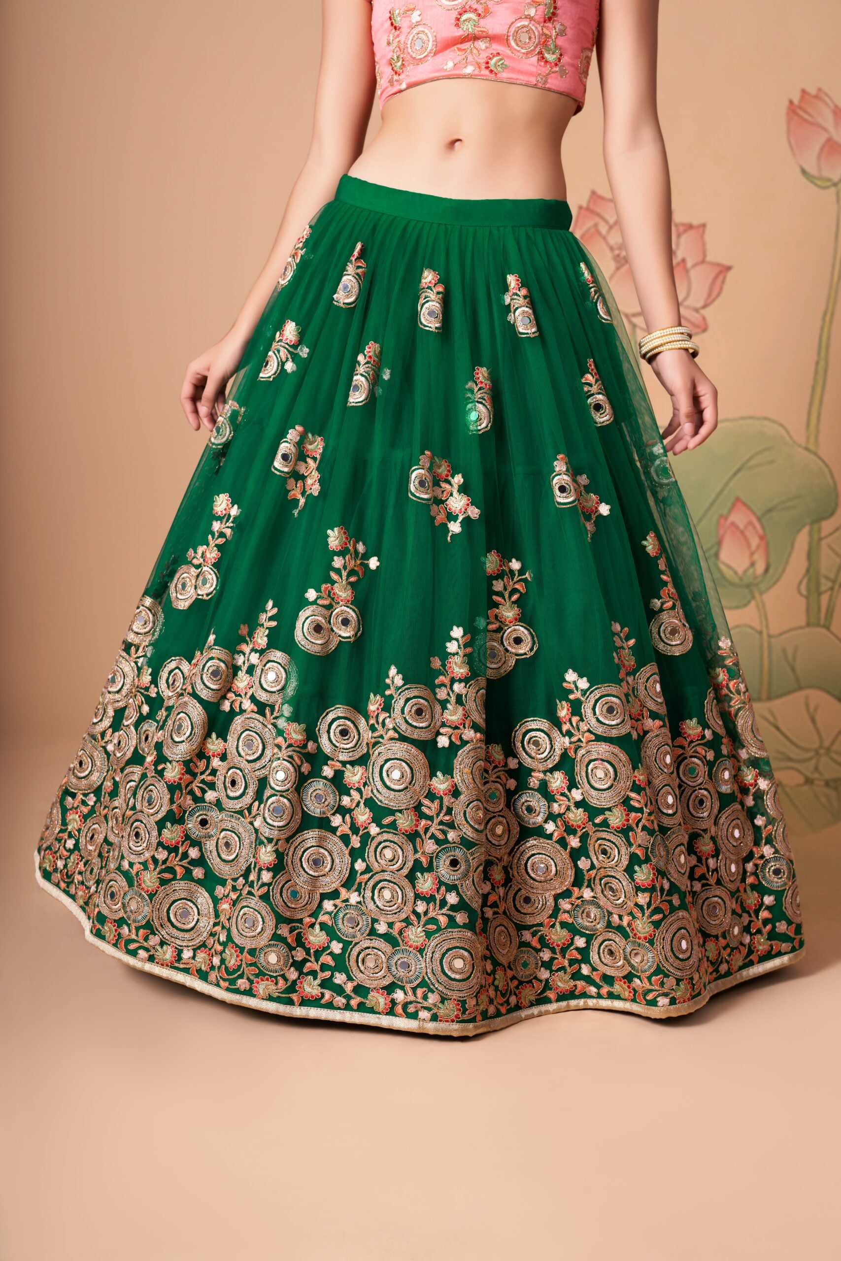 Green Mirage Sparkling Sequin & Mirror Adorned Lehenga Choli