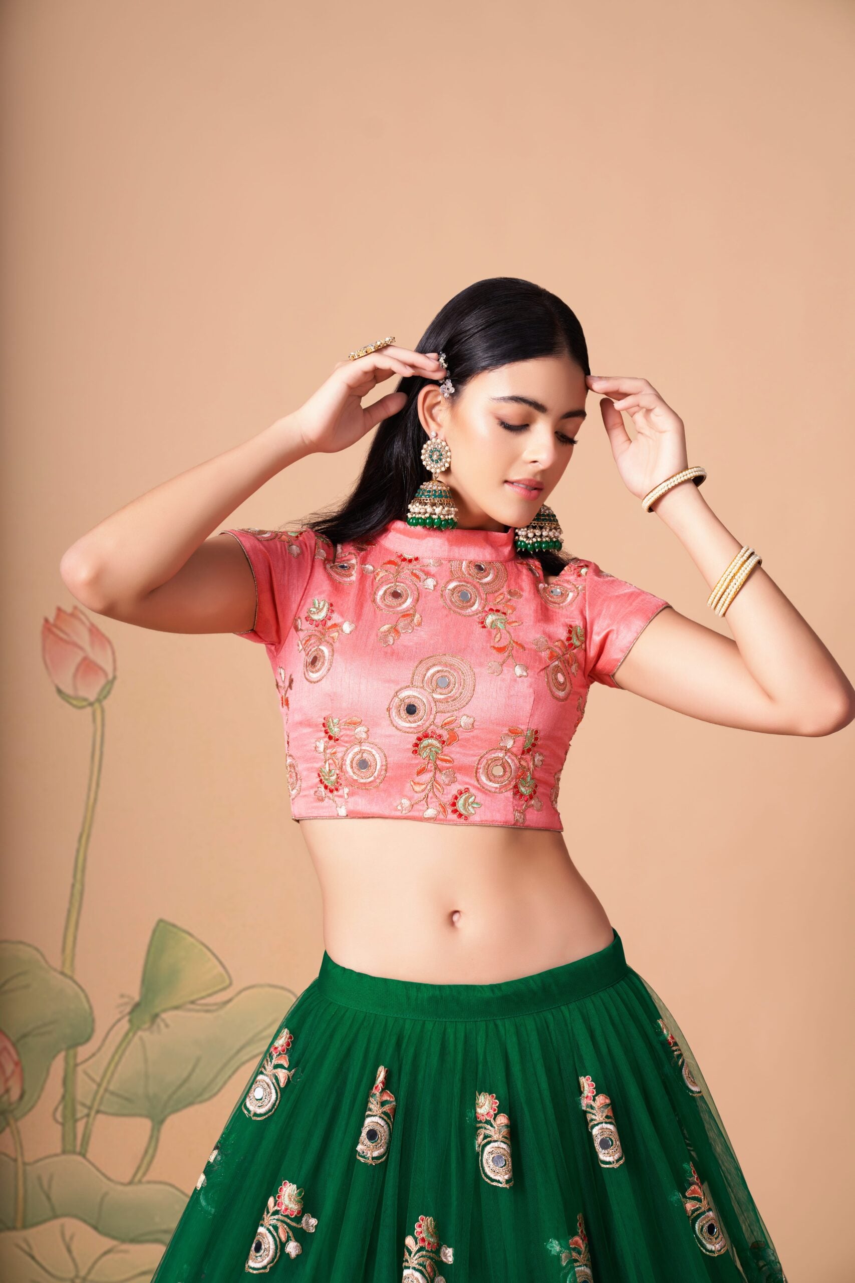 Green Mirage Sparkling Sequin & Mirror Adorned Lehenga Choli