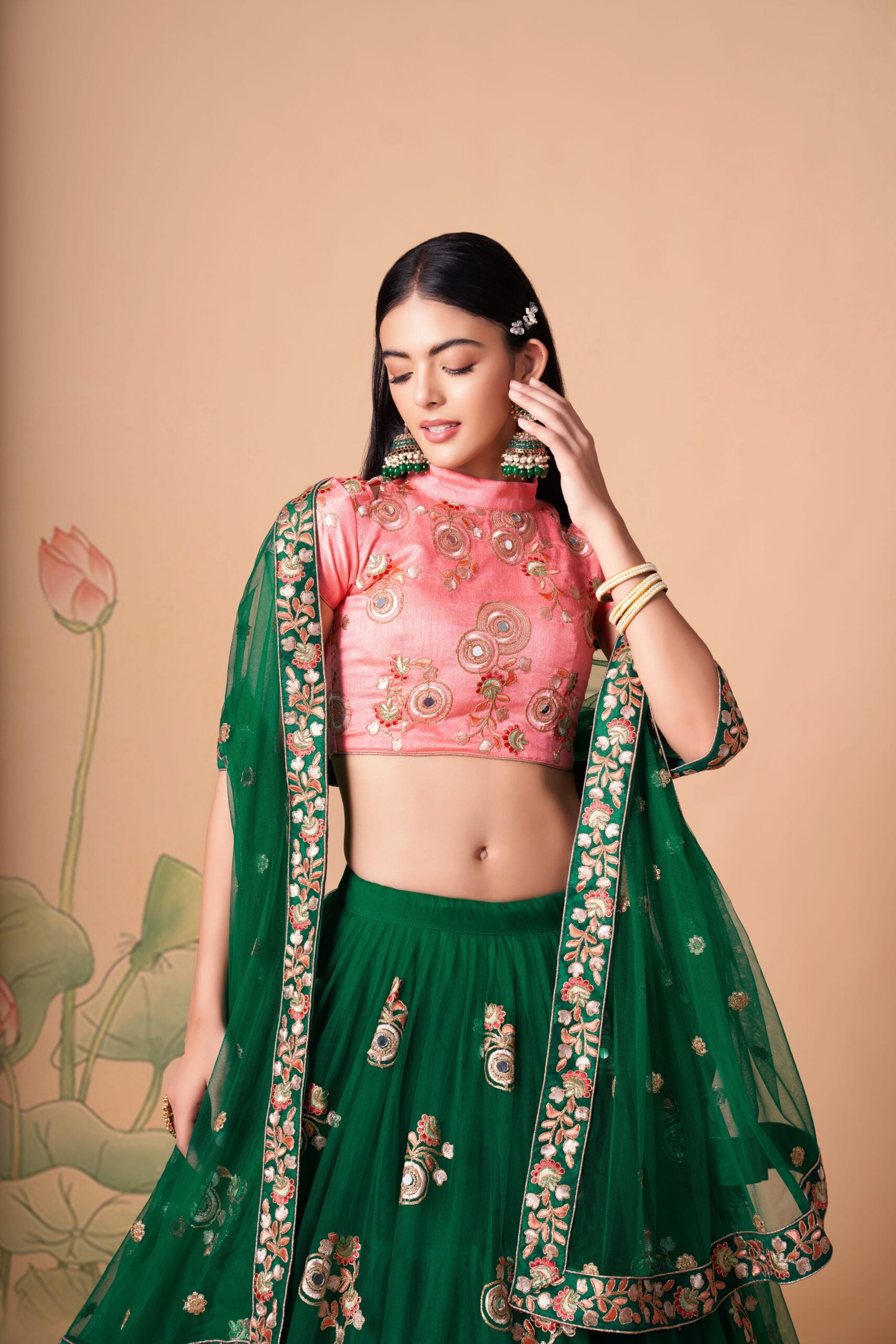 Green Mirage Sparkling Sequin & Mirror Adorned Lehenga Choli