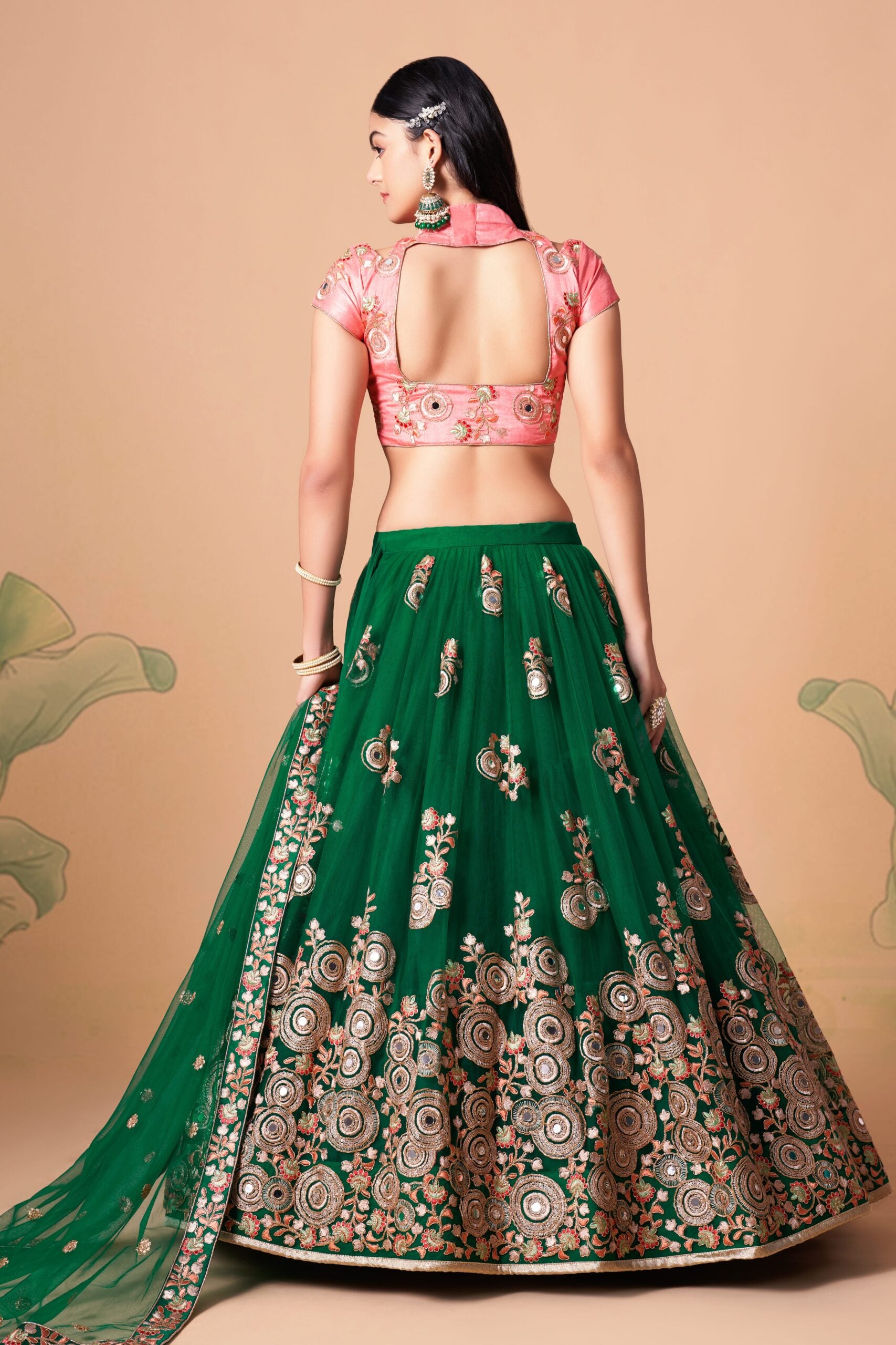 Green Mirage Sparkling Sequin & Mirror Adorned Lehenga Choli