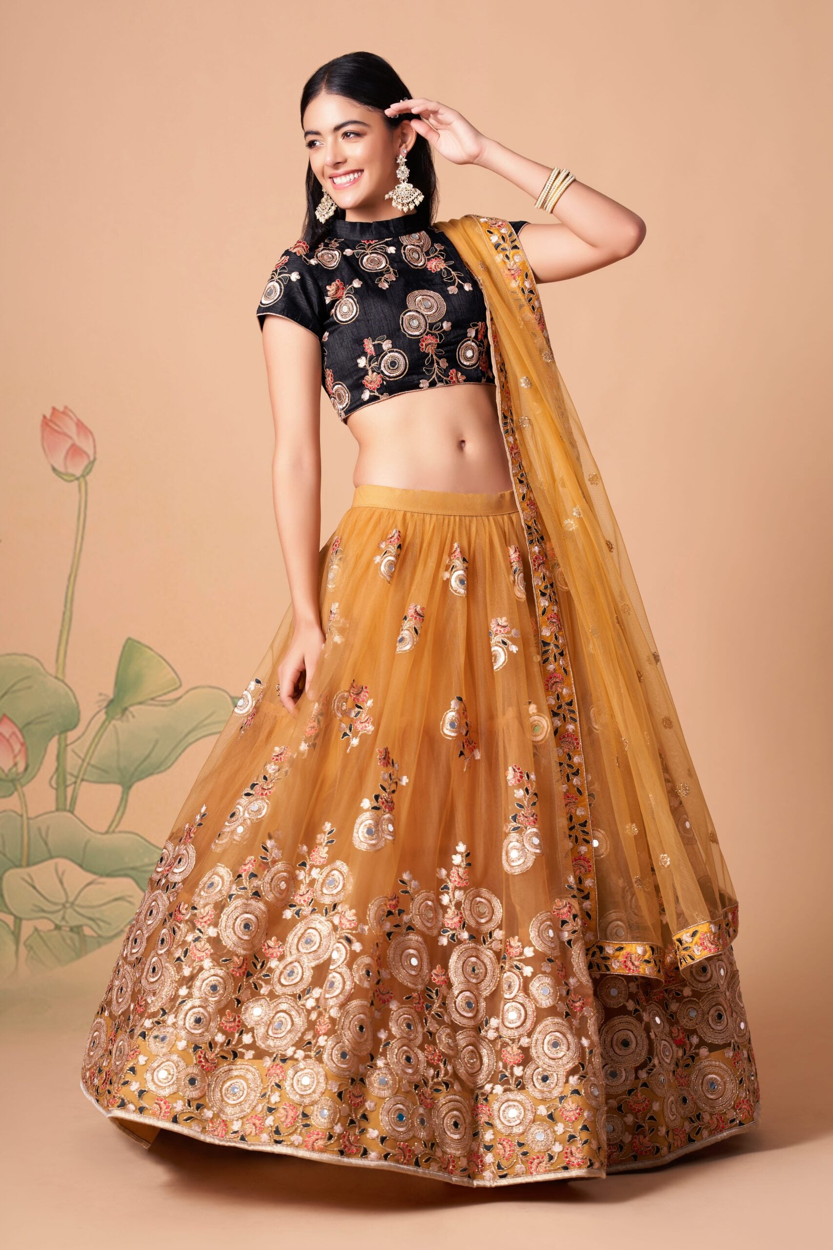 Black Gold Symphony Sequin & Mirror-Adorned Glamorous Lehenga Choli Set
