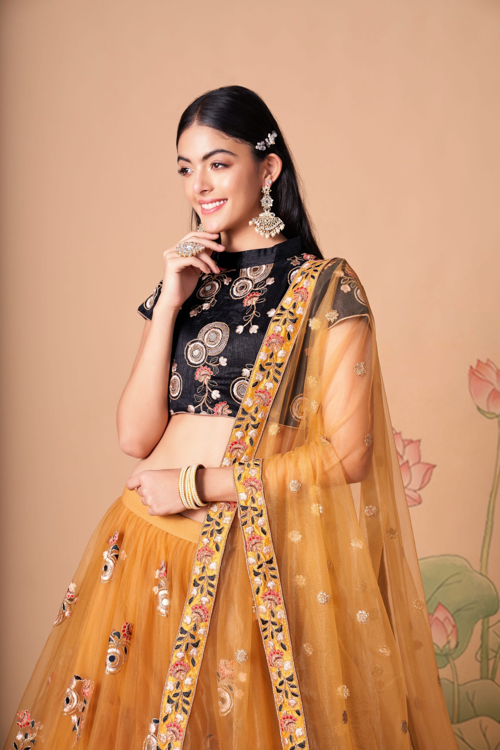 Black Gold Symphony Sequin & Mirror-Adorned Glamorous Lehenga Choli Set