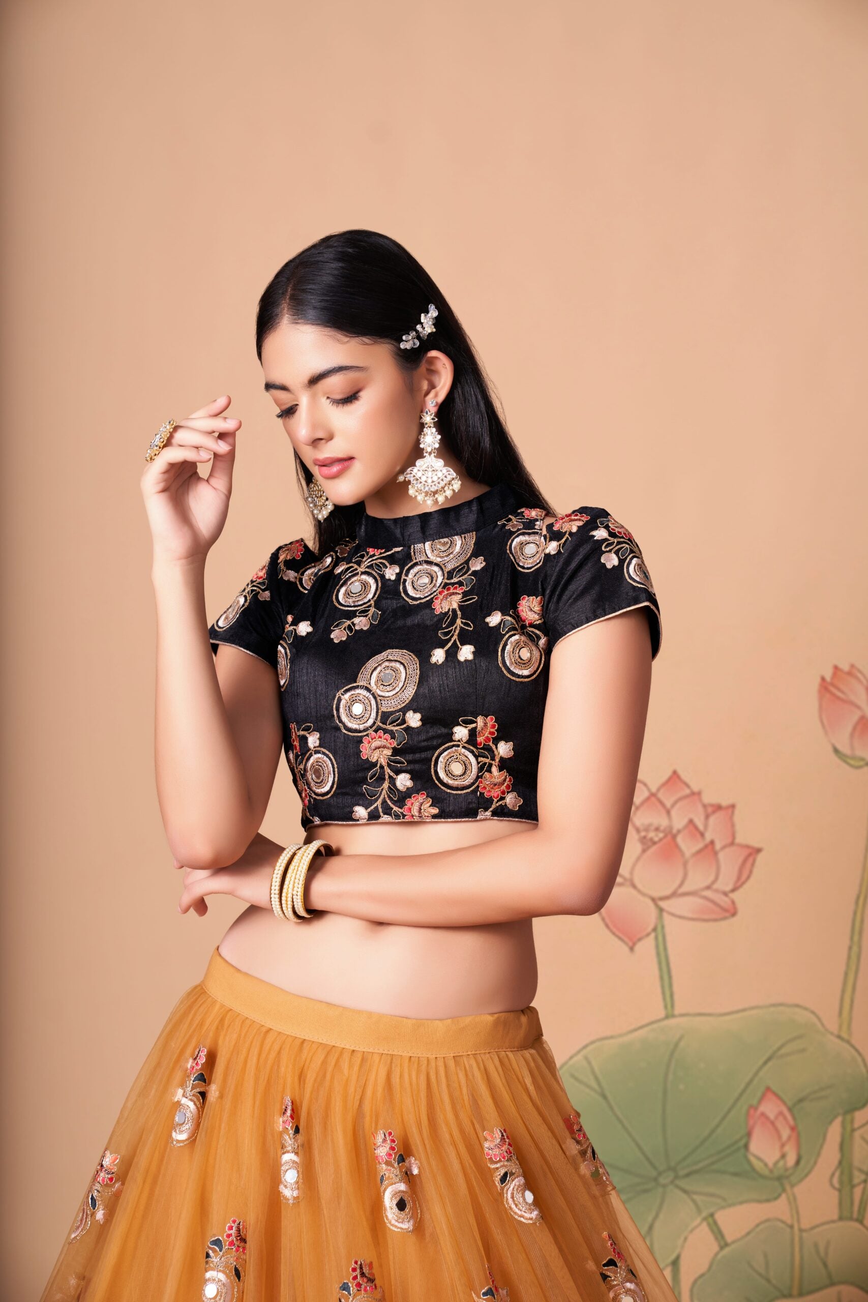 Black Gold Symphony Sequin & Mirror-Adorned Glamorous Lehenga Choli Set