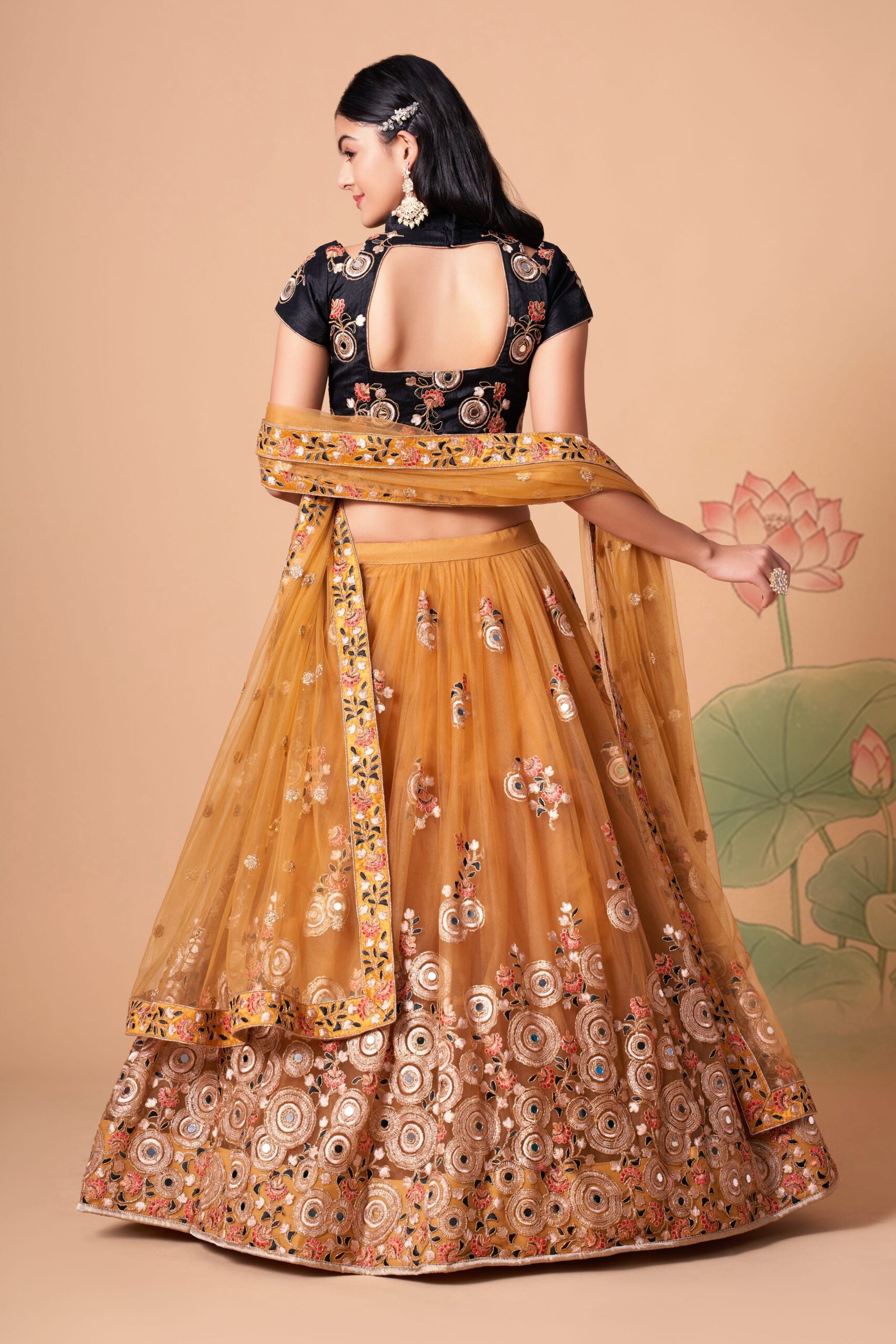 Black Gold Symphony Sequin & Mirror-Adorned Glamorous Lehenga Choli Set