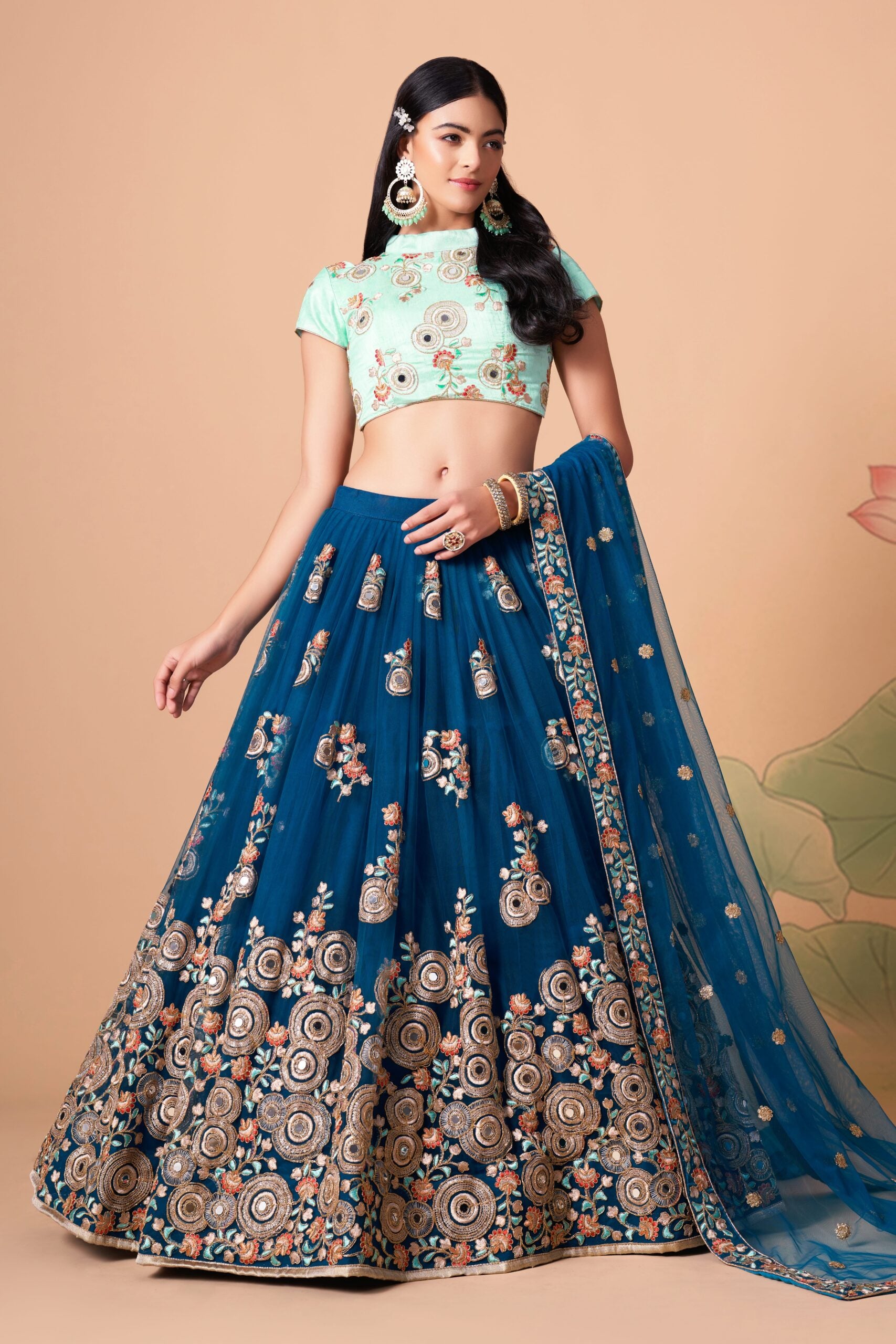 Whimsical Dreamscapes Dove Blue Sequin & Mirror Embellished Lehenga Choli