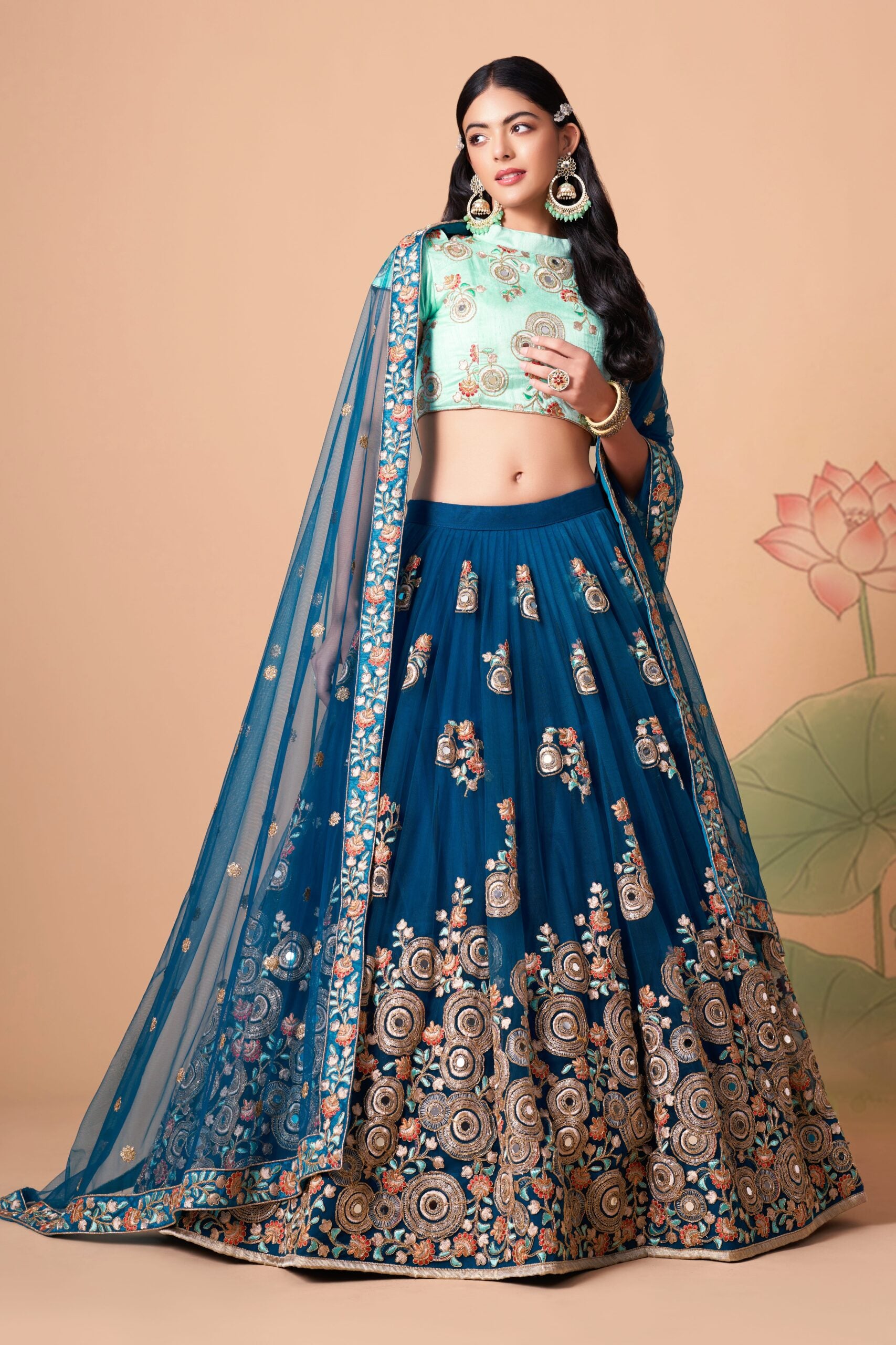 Whimsical Dreamscapes Dove Blue Sequin & Mirror Embellished Lehenga Choli