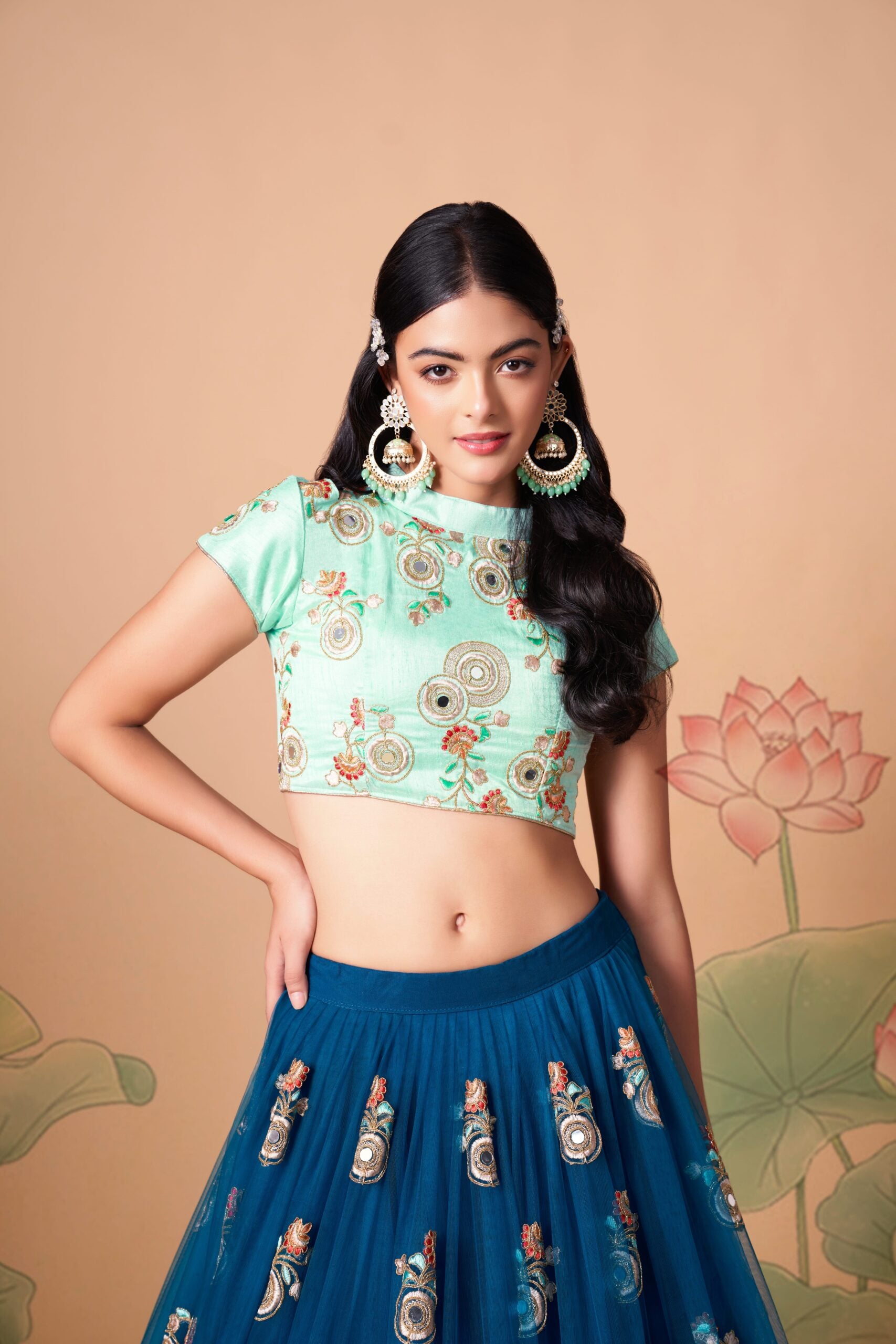 Whimsical Dreamscapes Dove Blue Sequin & Mirror Embellished Lehenga Choli