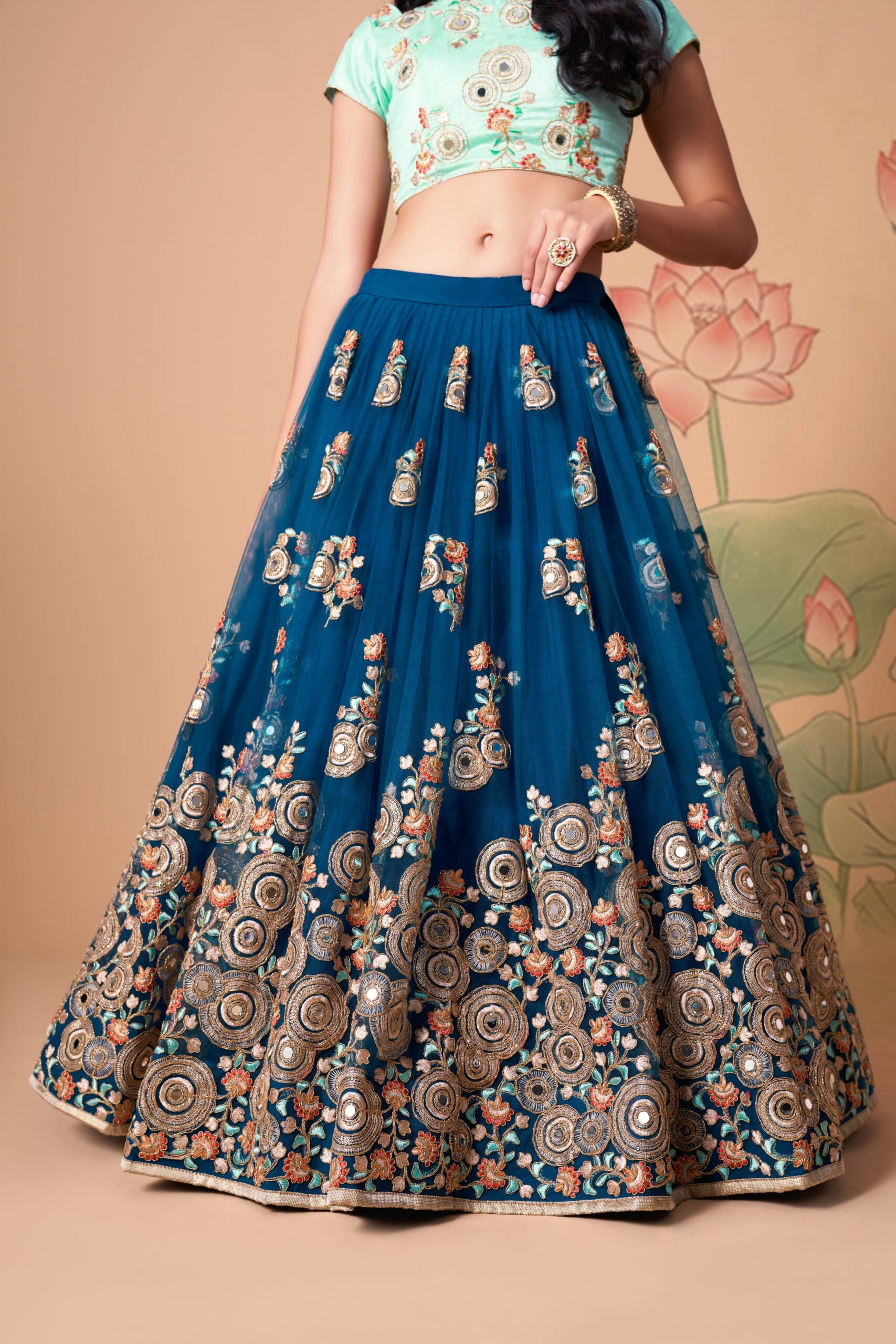 Whimsical Dreamscapes Dove Blue Sequin & Mirror Embellished Lehenga Choli