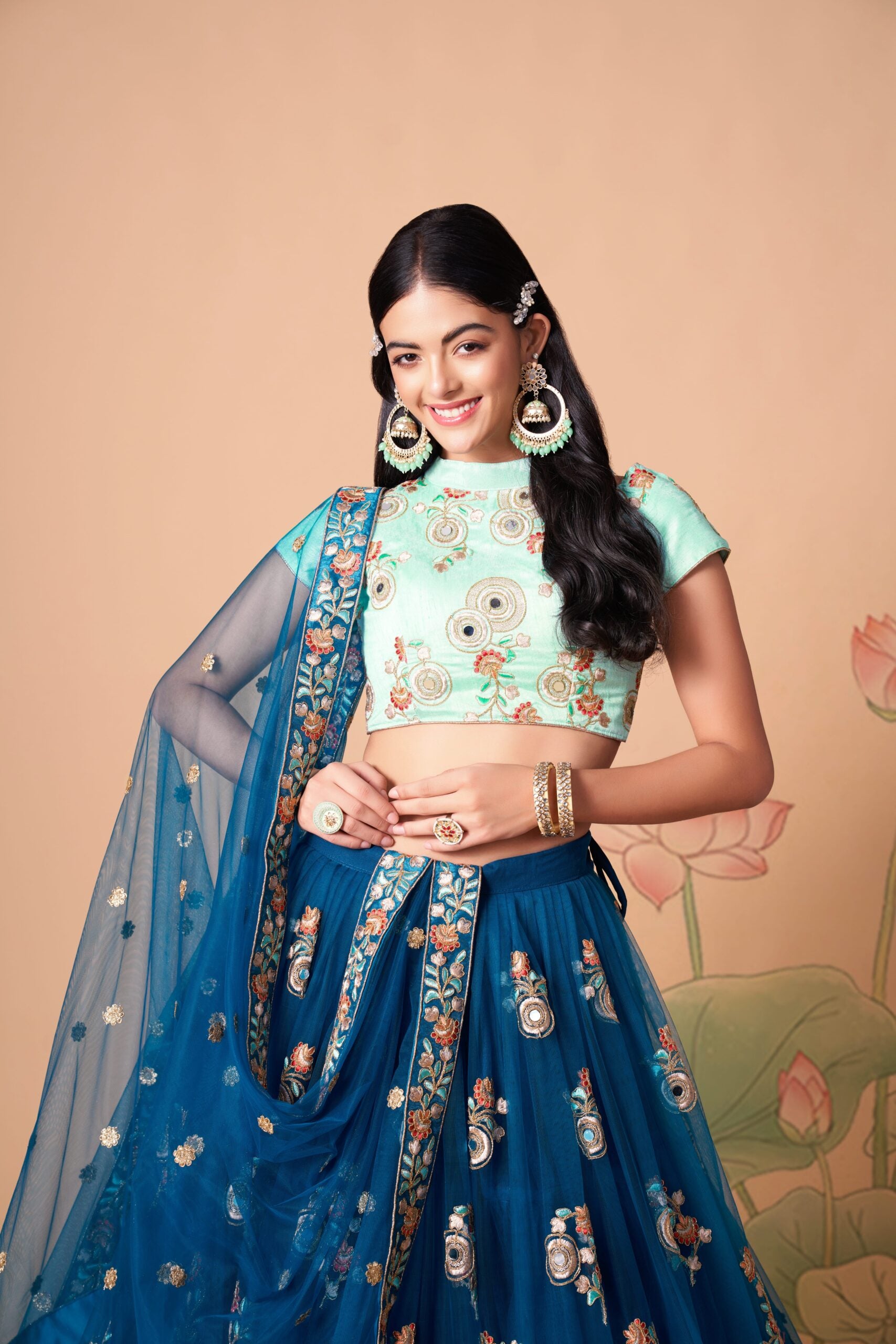 Whimsical Dreamscapes Dove Blue Sequin & Mirror Embellished Lehenga Choli