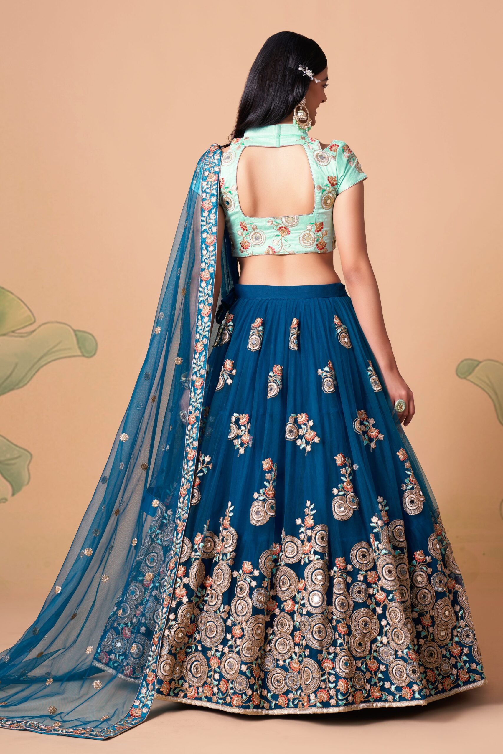 Whimsical Dreamscapes Dove Blue Sequin & Mirror Embellished Lehenga Choli