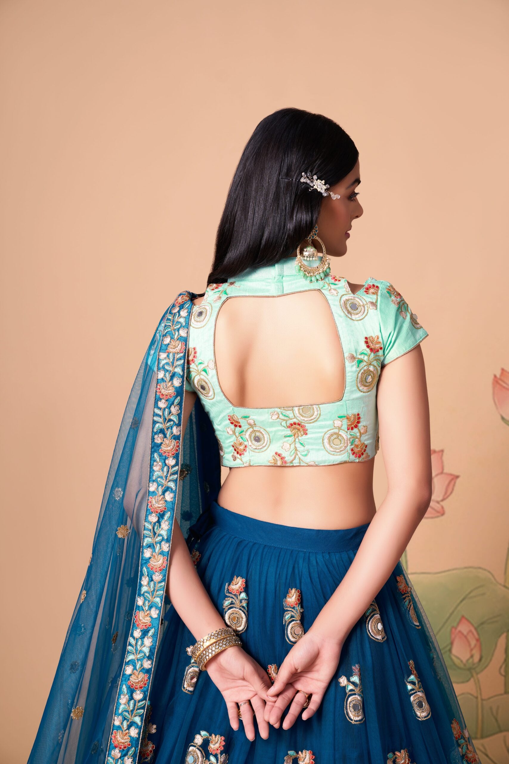 Whimsical Dreamscapes Dove Blue Sequin & Mirror Embellished Lehenga Choli