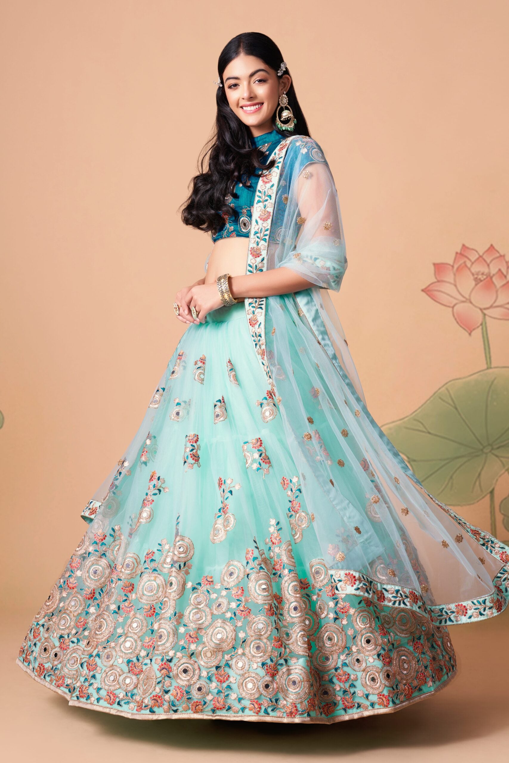Heavenly Horizon Threaded Sequin & Mirror Adorned Sky Blue Lehenga Choli Set