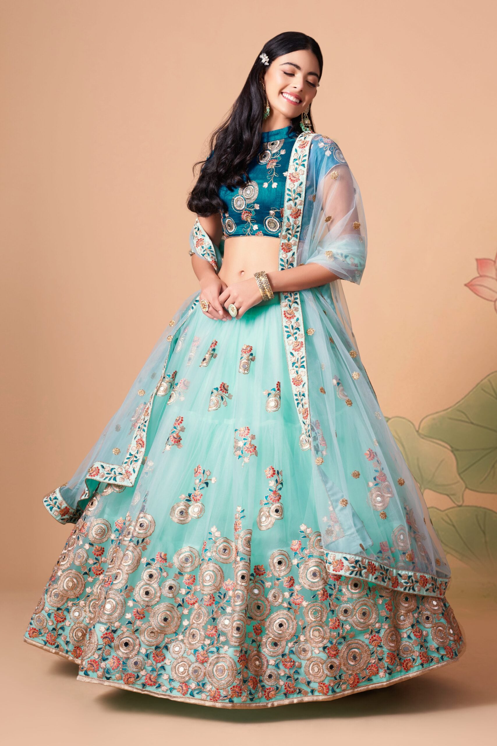 Heavenly Horizon Threaded Sequin & Mirror Adorned Sky Blue Lehenga Choli Set