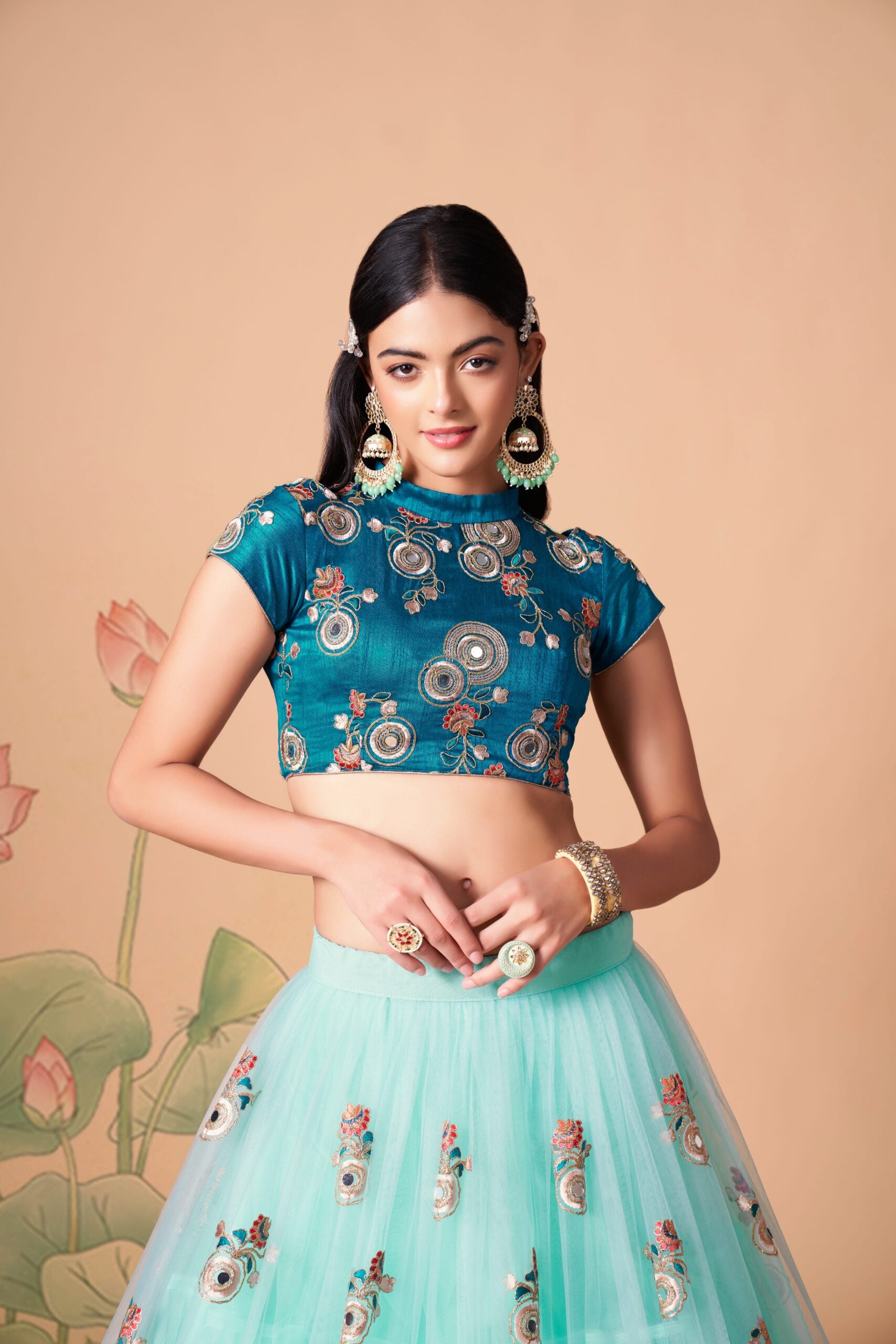 Heavenly Horizon Threaded Sequin & Mirror Adorned Sky Blue Lehenga Choli Set