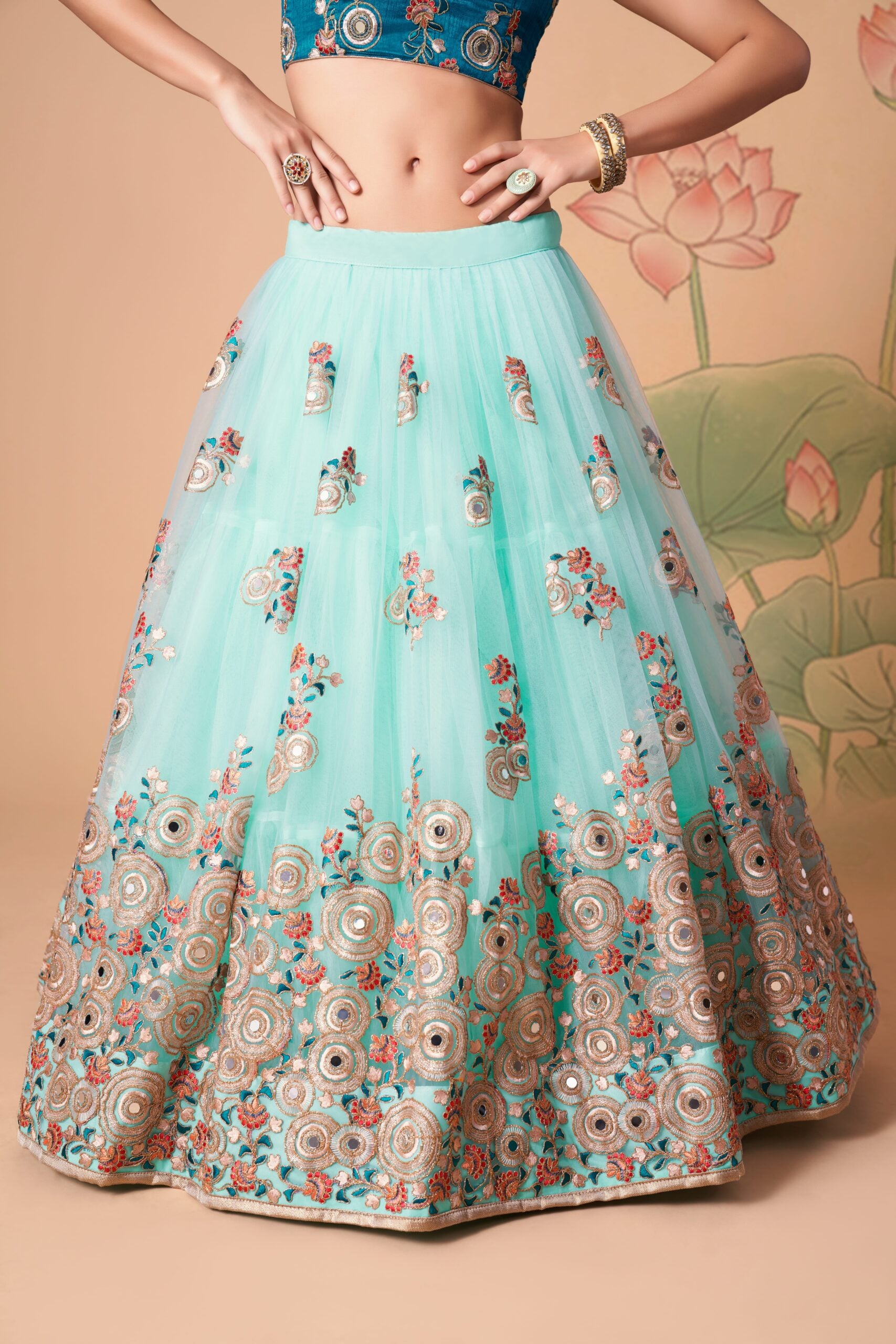 Heavenly Horizon Threaded Sequin & Mirror Adorned Sky Blue Lehenga Choli Set