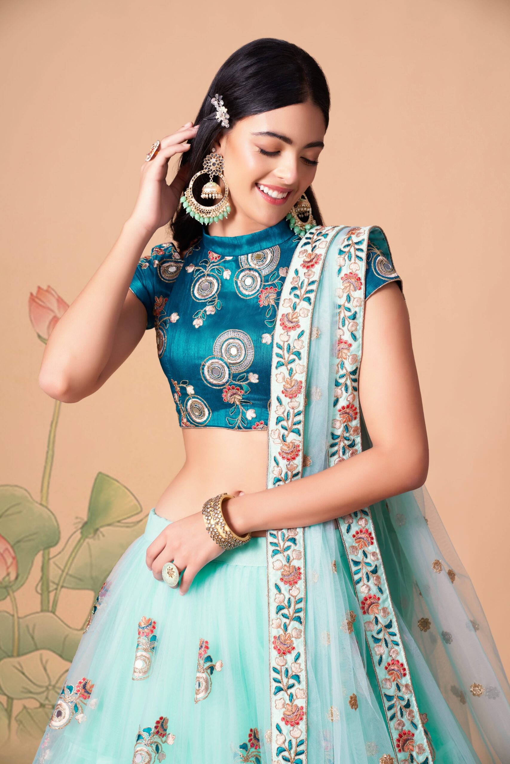 Heavenly Horizon Threaded Sequin & Mirror Adorned Sky Blue Lehenga Choli Set