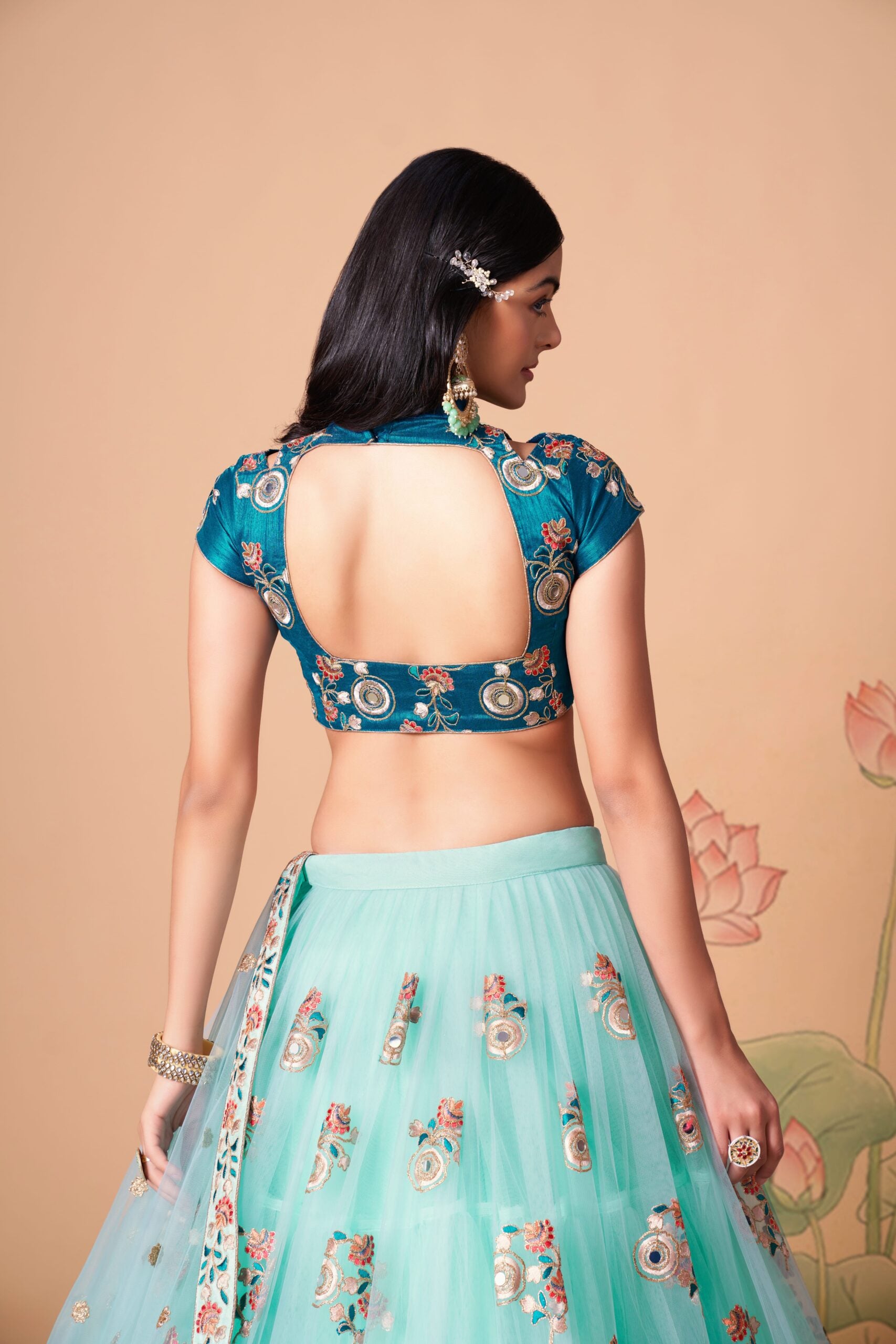 Heavenly Horizon Threaded Sequin & Mirror Adorned Sky Blue Lehenga Choli Set