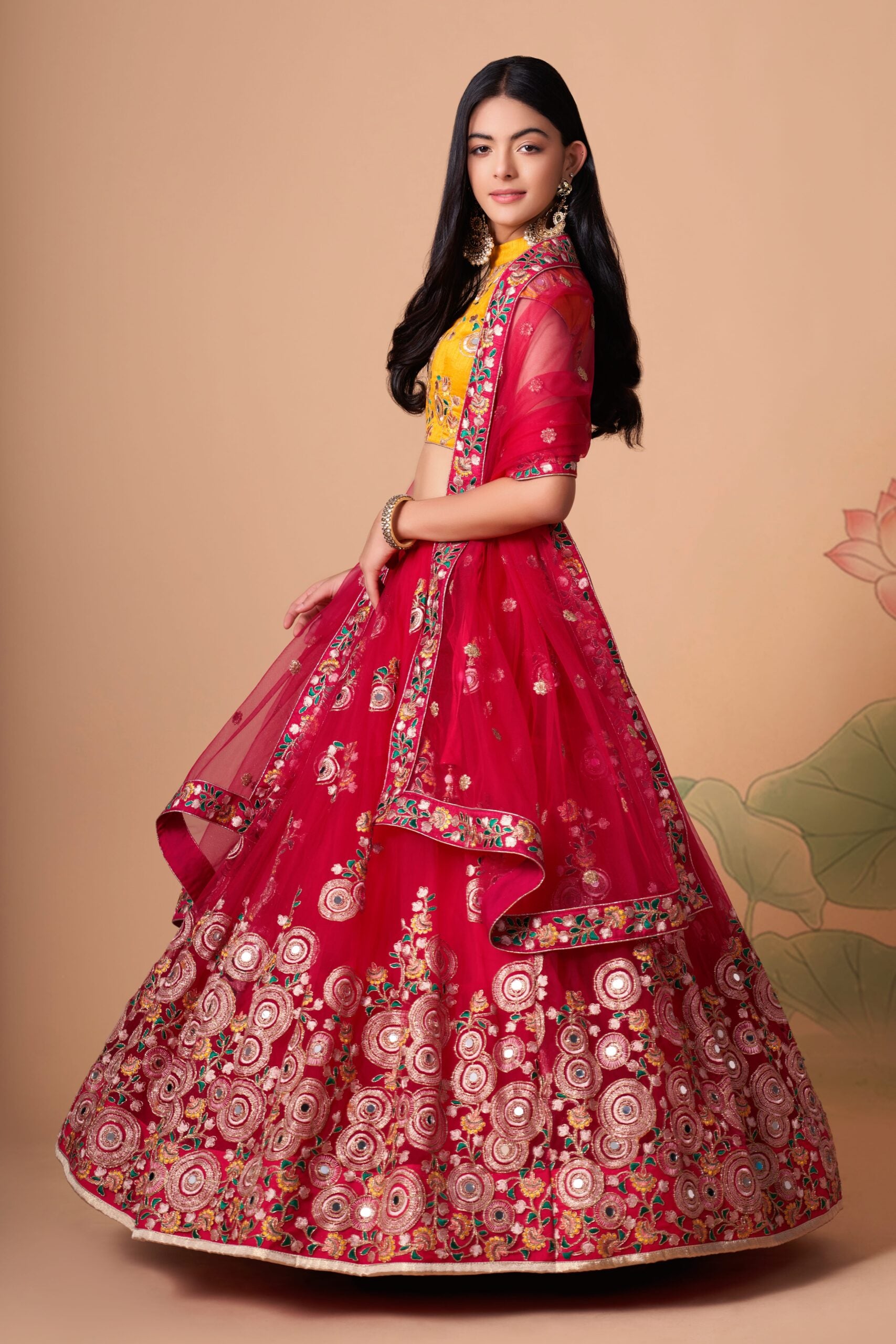 Regal Rose Serenade Sparkling Sequin  Mirror-Embellished Rani Lehenga Choli