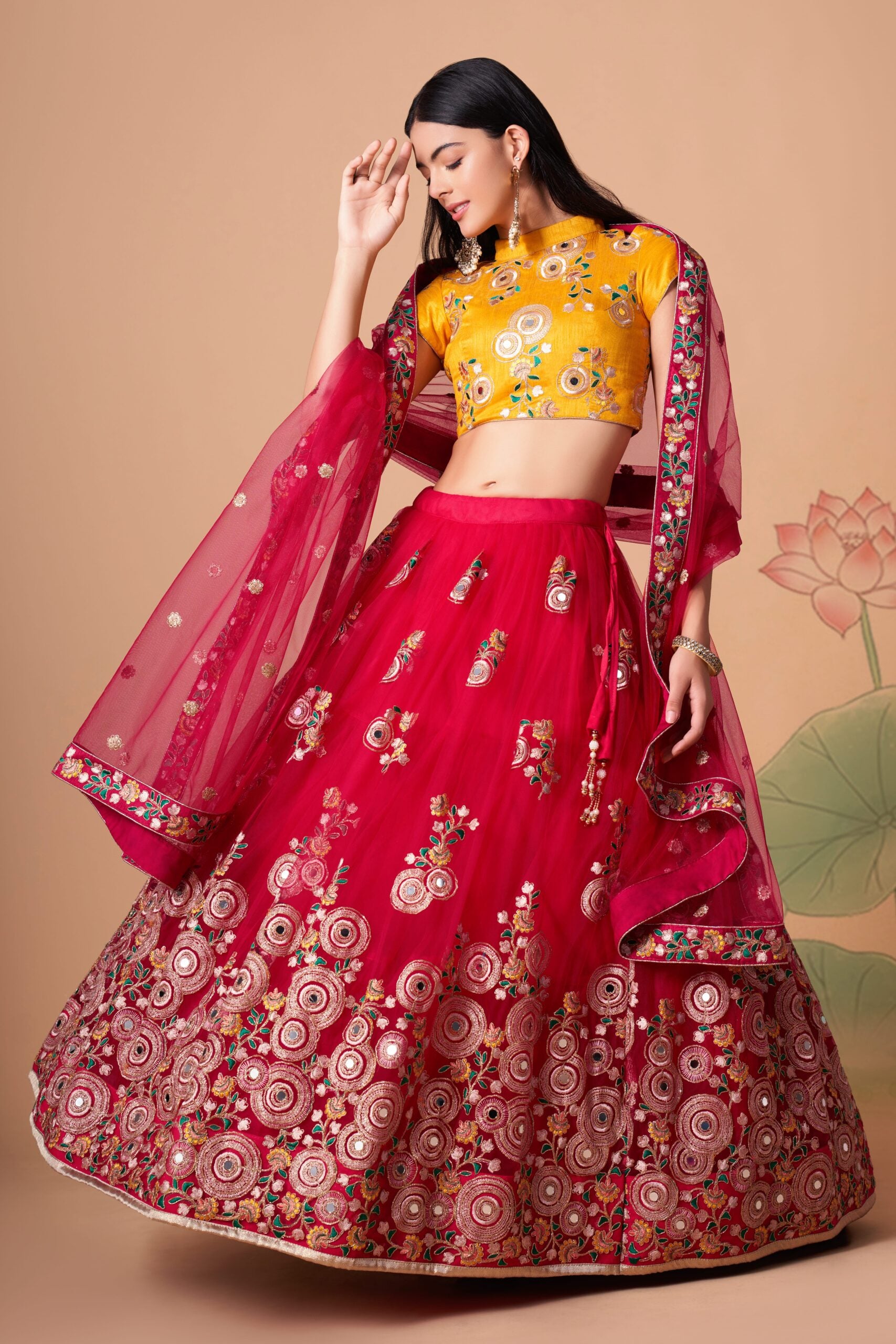 Regal Rose Serenade Sparkling Sequin  Mirror-Embellished Rani Lehenga Choli