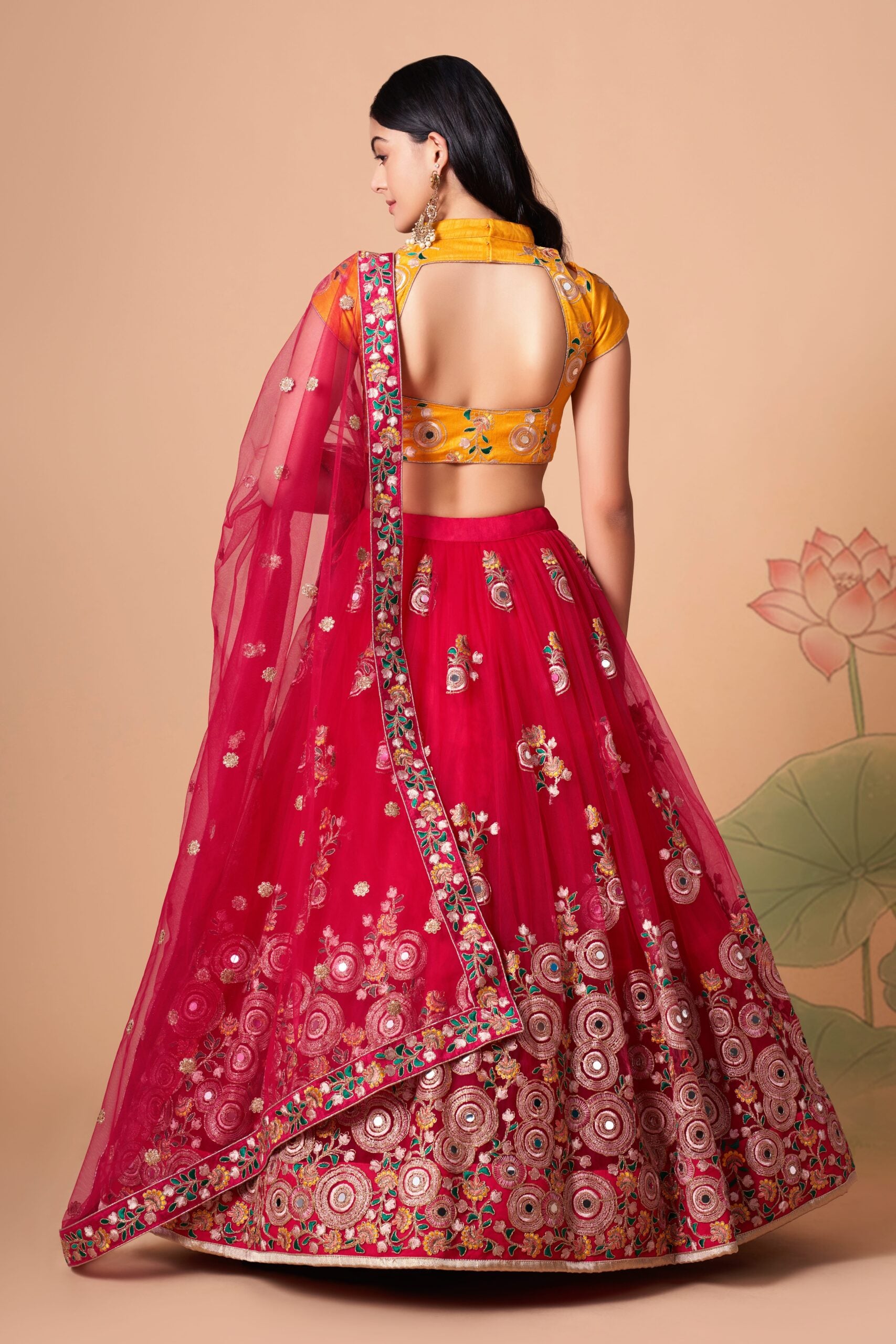 Regal Rose Serenade Sparkling Sequin  Mirror-Embellished Rani Lehenga Choli