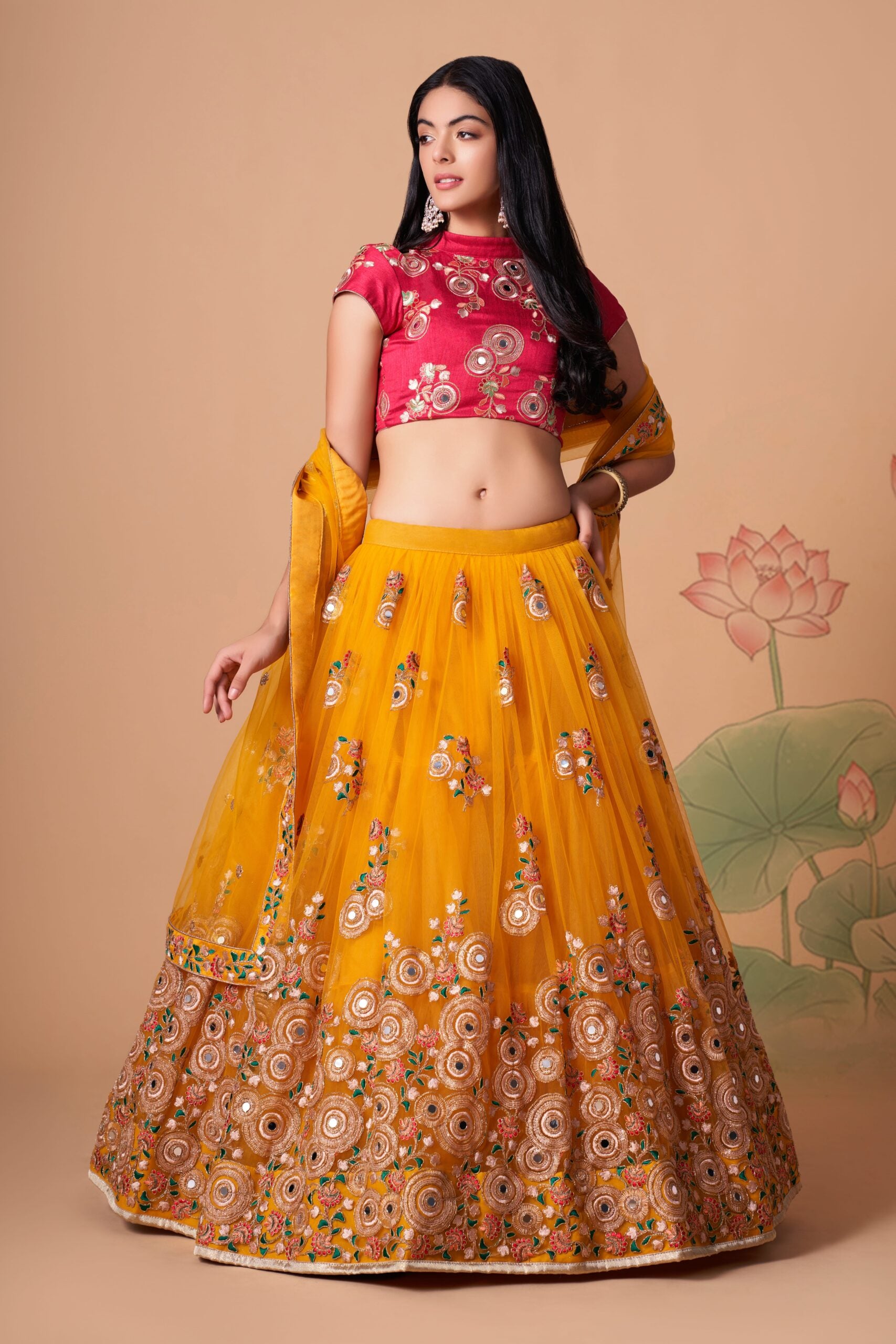 Yellow Blossom Delight Embroidered Sequin  Mirror Work Lehenga Choli Set
