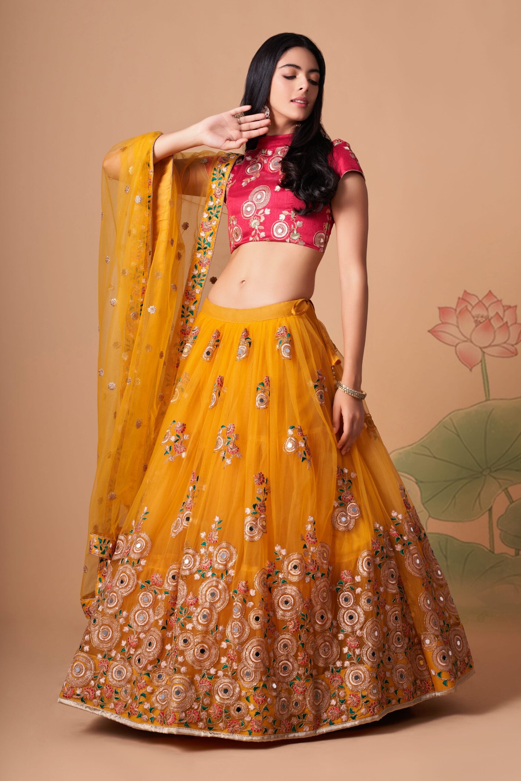 Yellow Blossom Delight Embroidered Sequin  Mirror Work Lehenga Choli Set