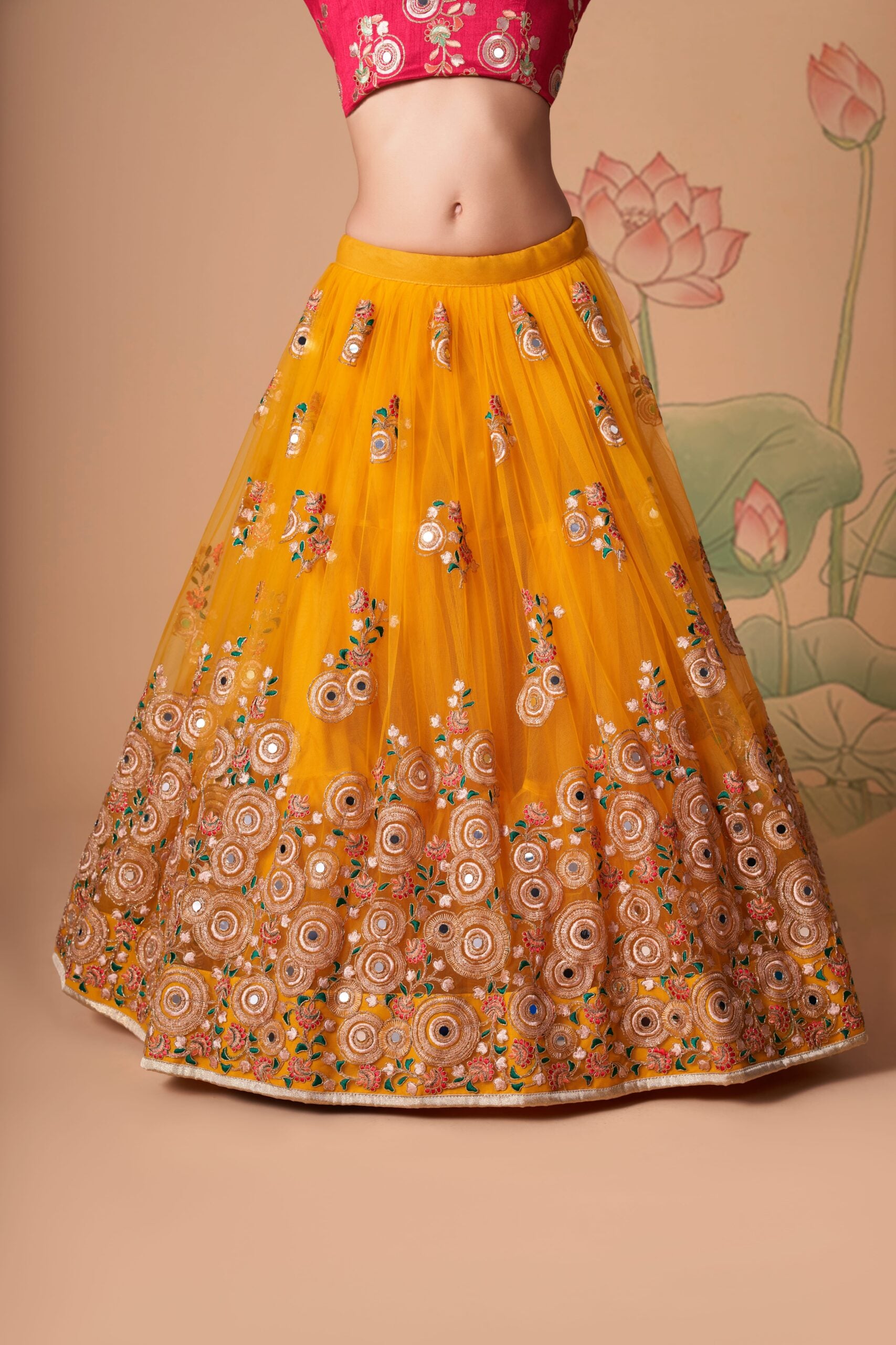 Yellow Blossom Delight Embroidered Sequin  Mirror Work Lehenga Choli Set