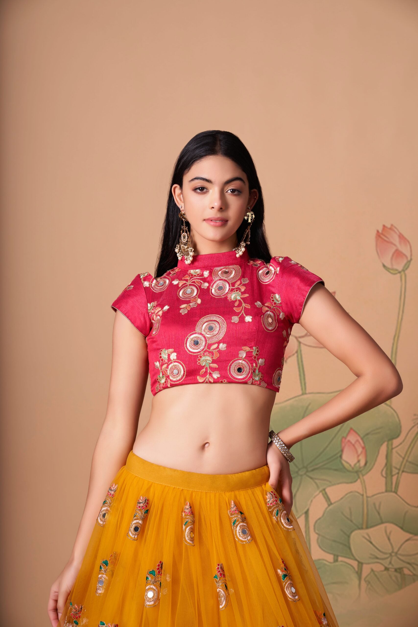 Yellow Blossom Delight Embroidered Sequin  Mirror Work Lehenga Choli Set