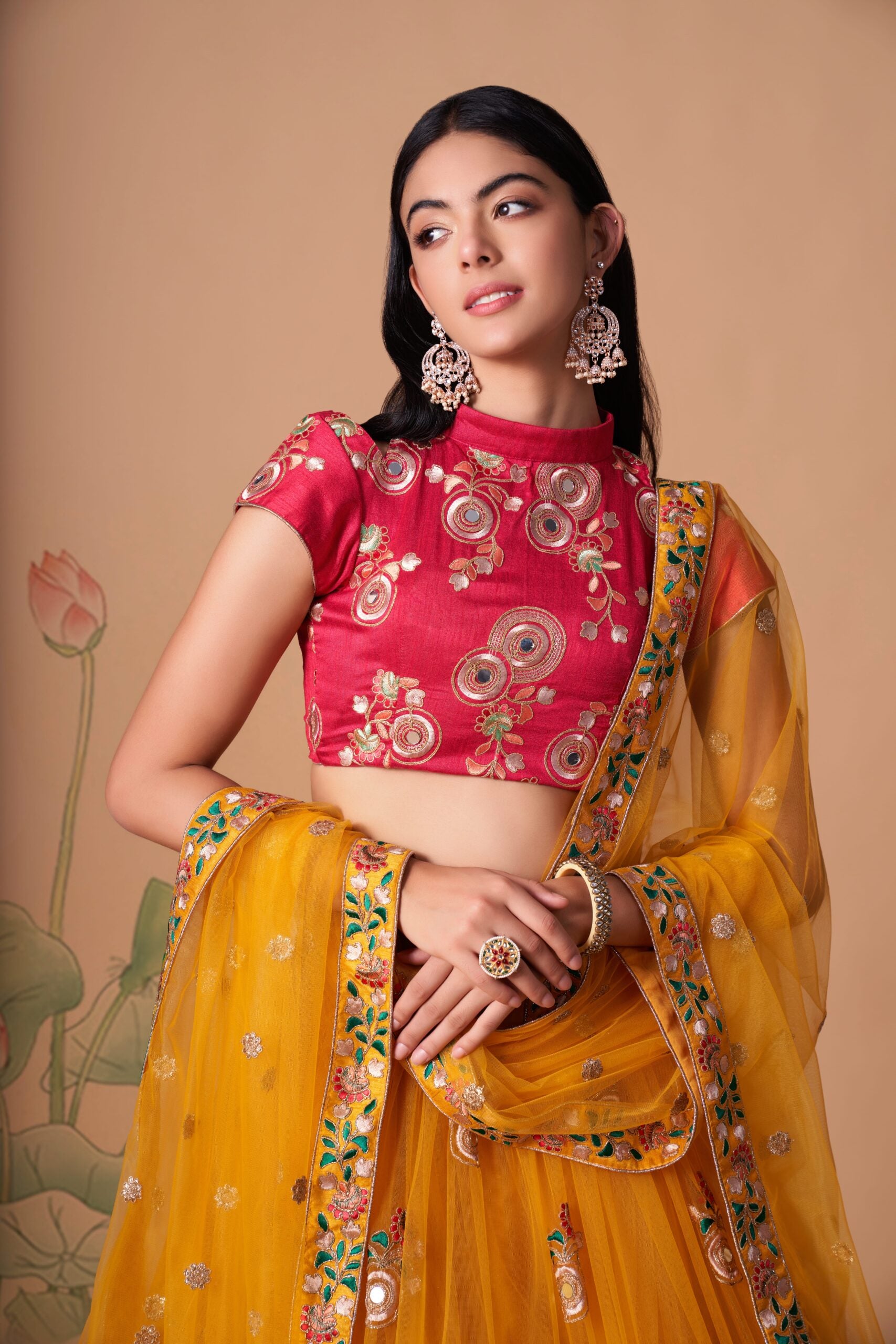 Yellow Blossom Delight Embroidered Sequin  Mirror Work Lehenga Choli Set