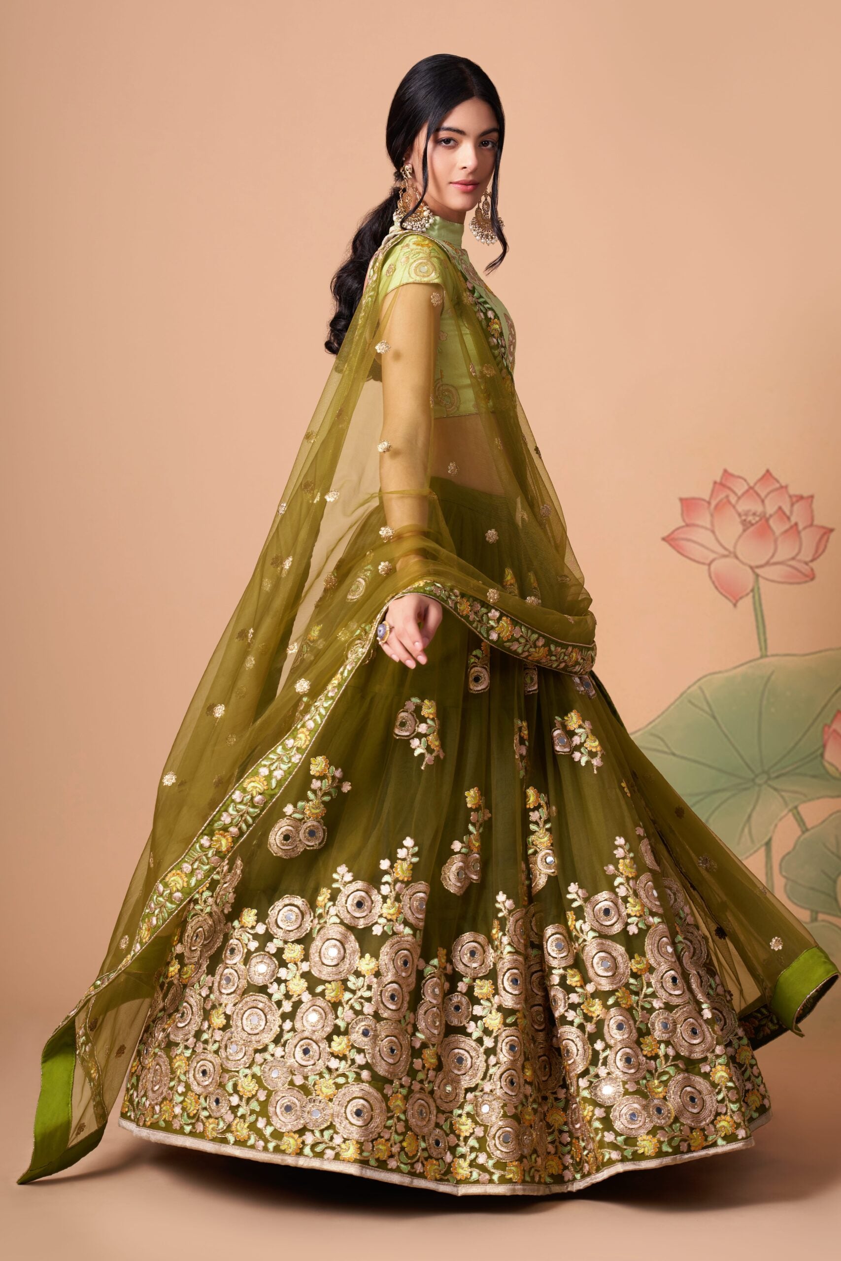 Emerald Mehndi Serenade Embroidered Sequin  Mirror Adorned Lehenga Choli