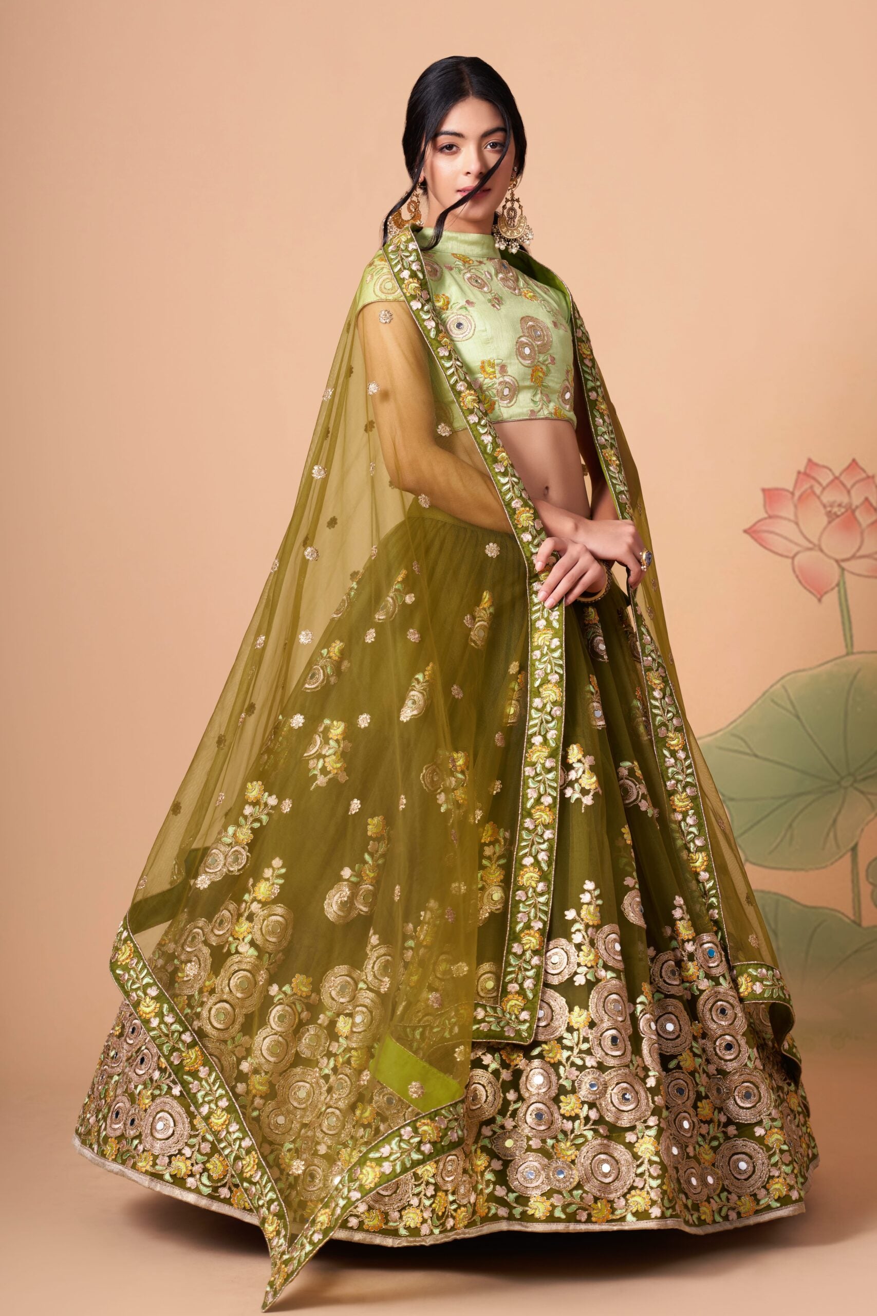 Emerald Mehndi Serenade Embroidered Sequin  Mirror Adorned Lehenga Choli