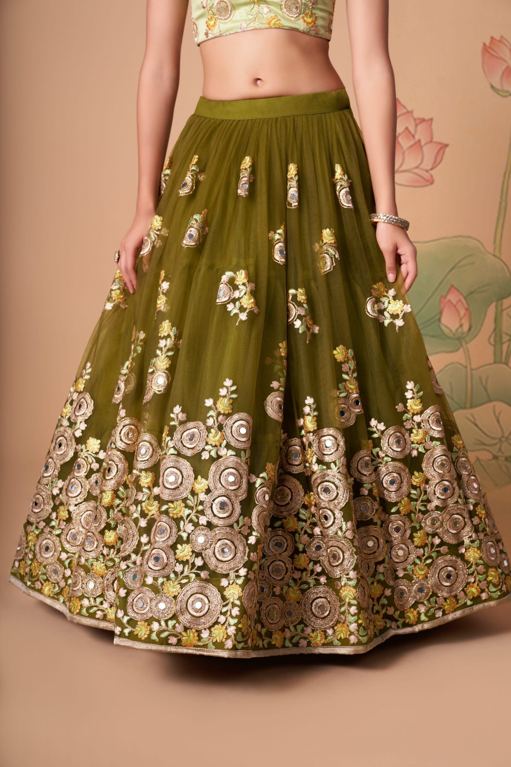 Emerald Mehndi Serenade Embroidered Sequin  Mirror Adorned Lehenga Choli