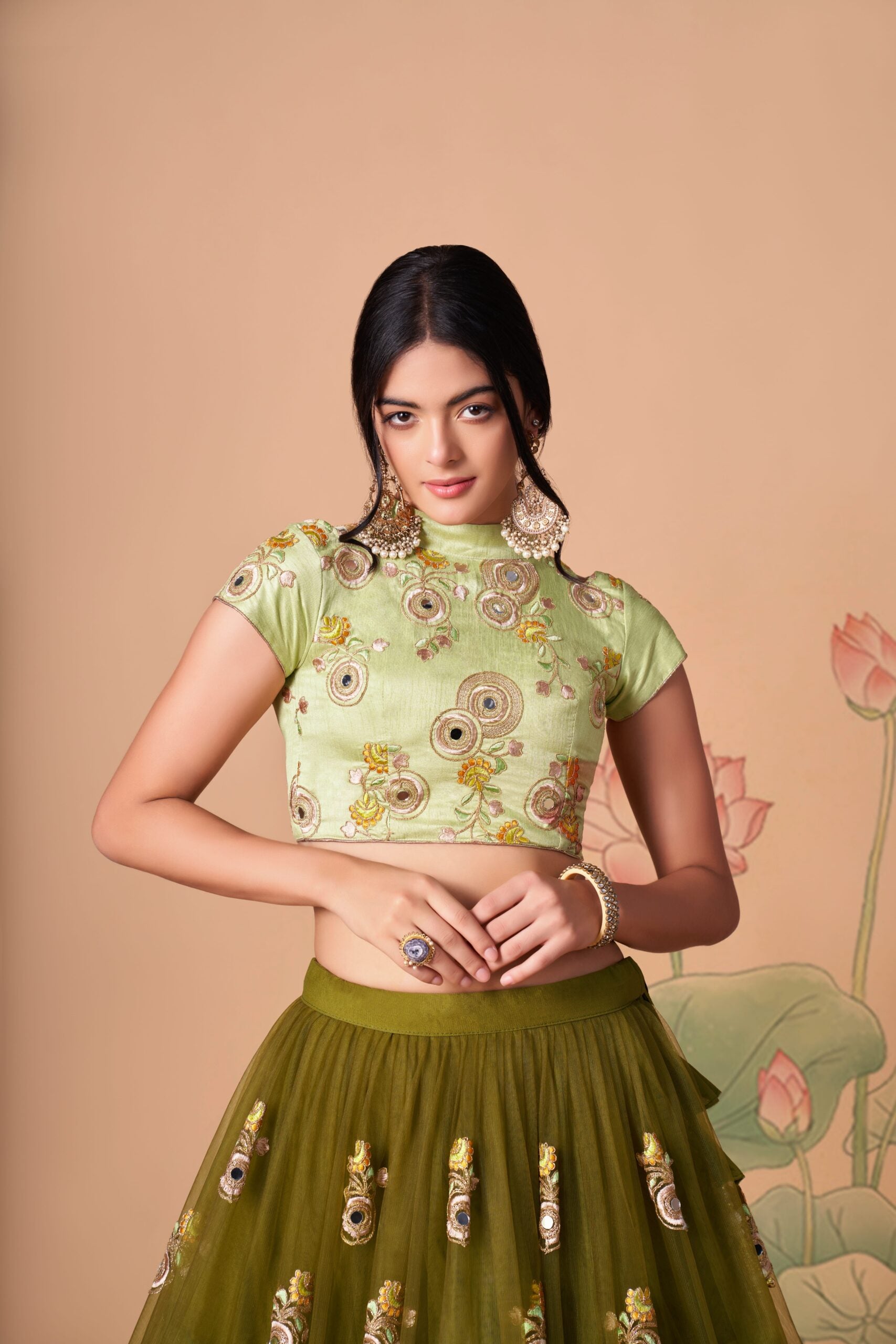 Emerald Mehndi Serenade Embroidered Sequin  Mirror Adorned Lehenga Choli