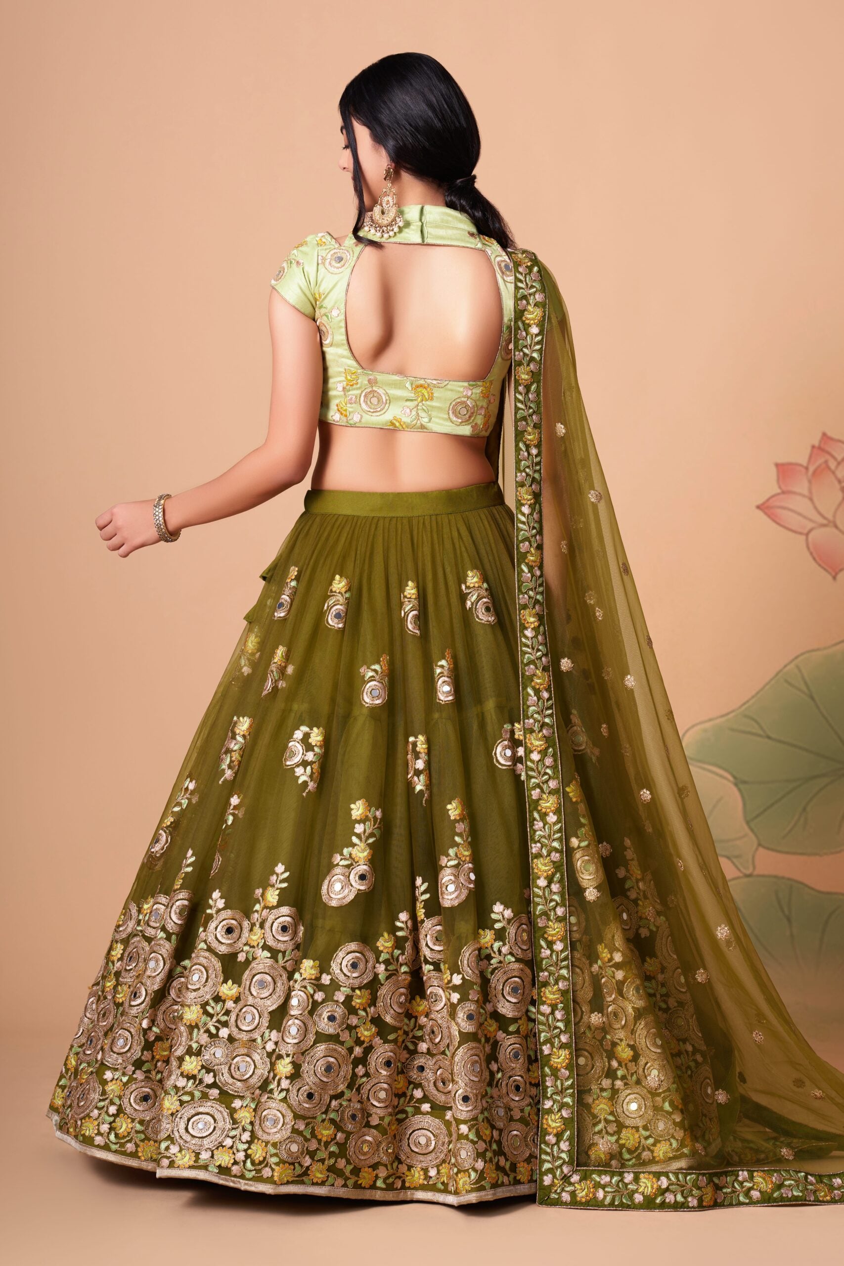 Emerald Mehndi Serenade Embroidered Sequin  Mirror Adorned Lehenga Choli