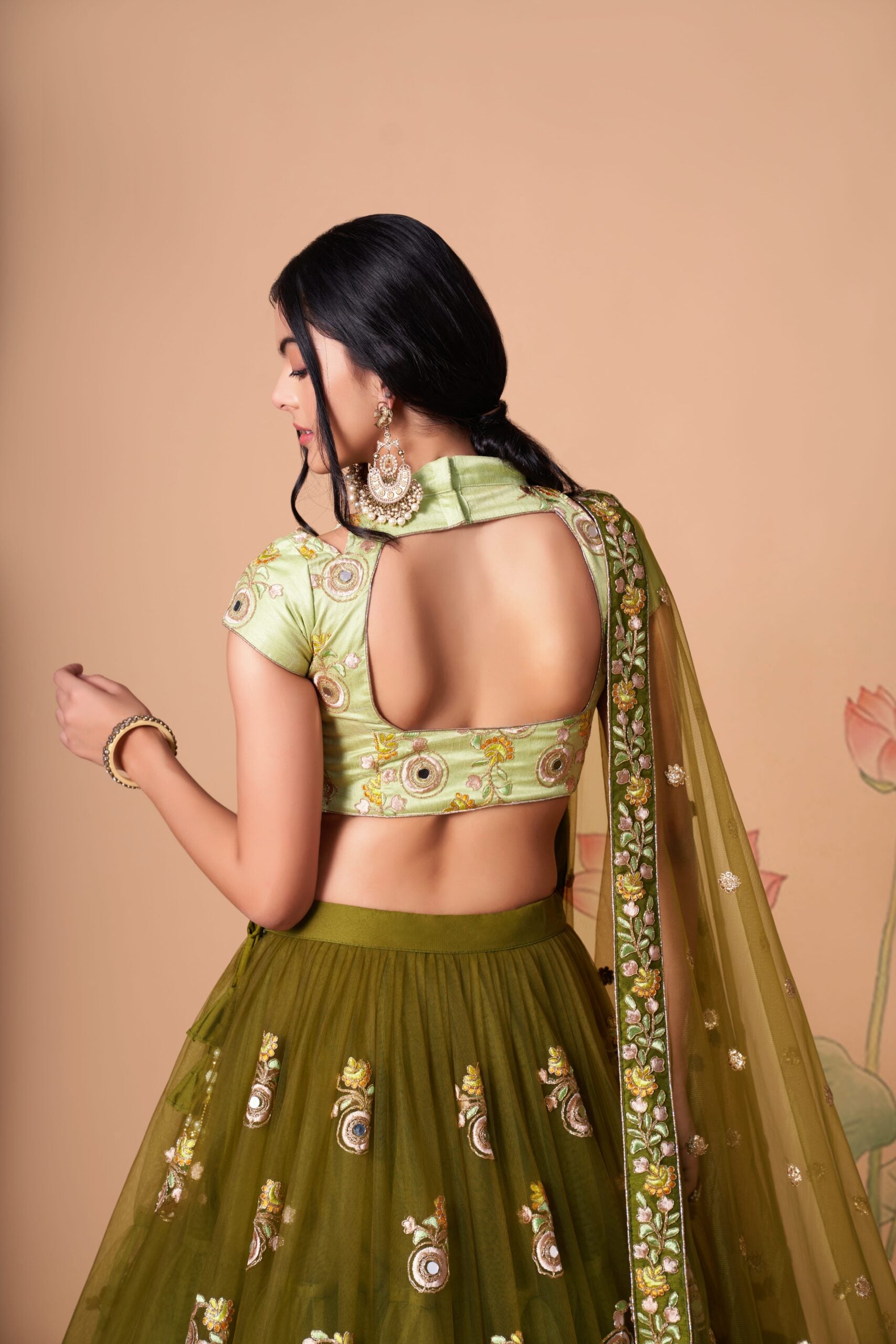 Emerald Mehndi Serenade Embroidered Sequin  Mirror Adorned Lehenga Choli