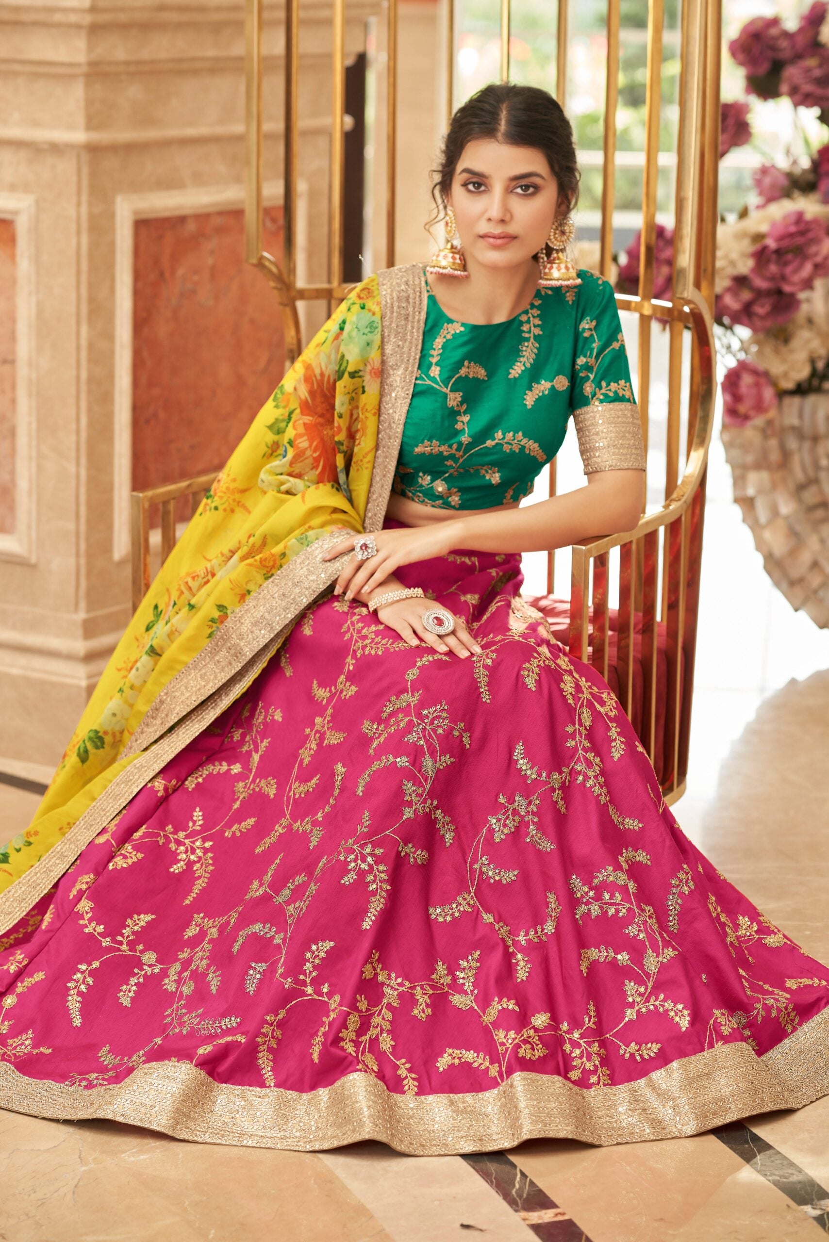 Vibrant Blossoms Threadwork Embellished Lehenga Choli