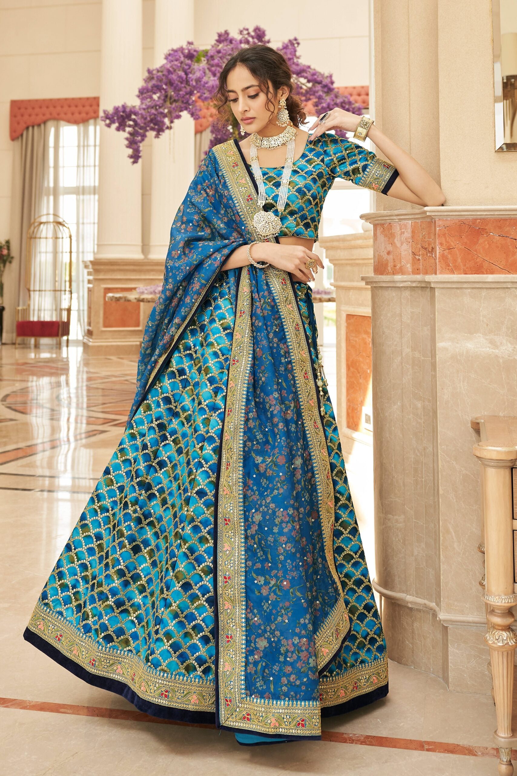 Oceanic Opulence Art Silk Embroidery Lehenga Choli