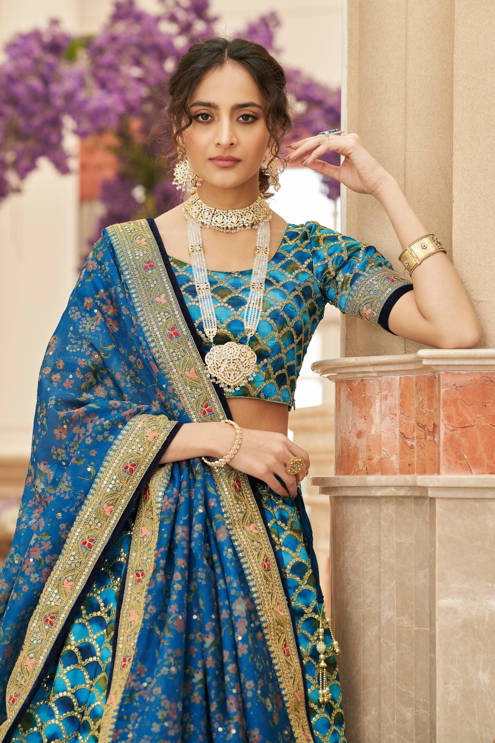 Oceanic Opulence Art Silk Embroidery Lehenga Choli