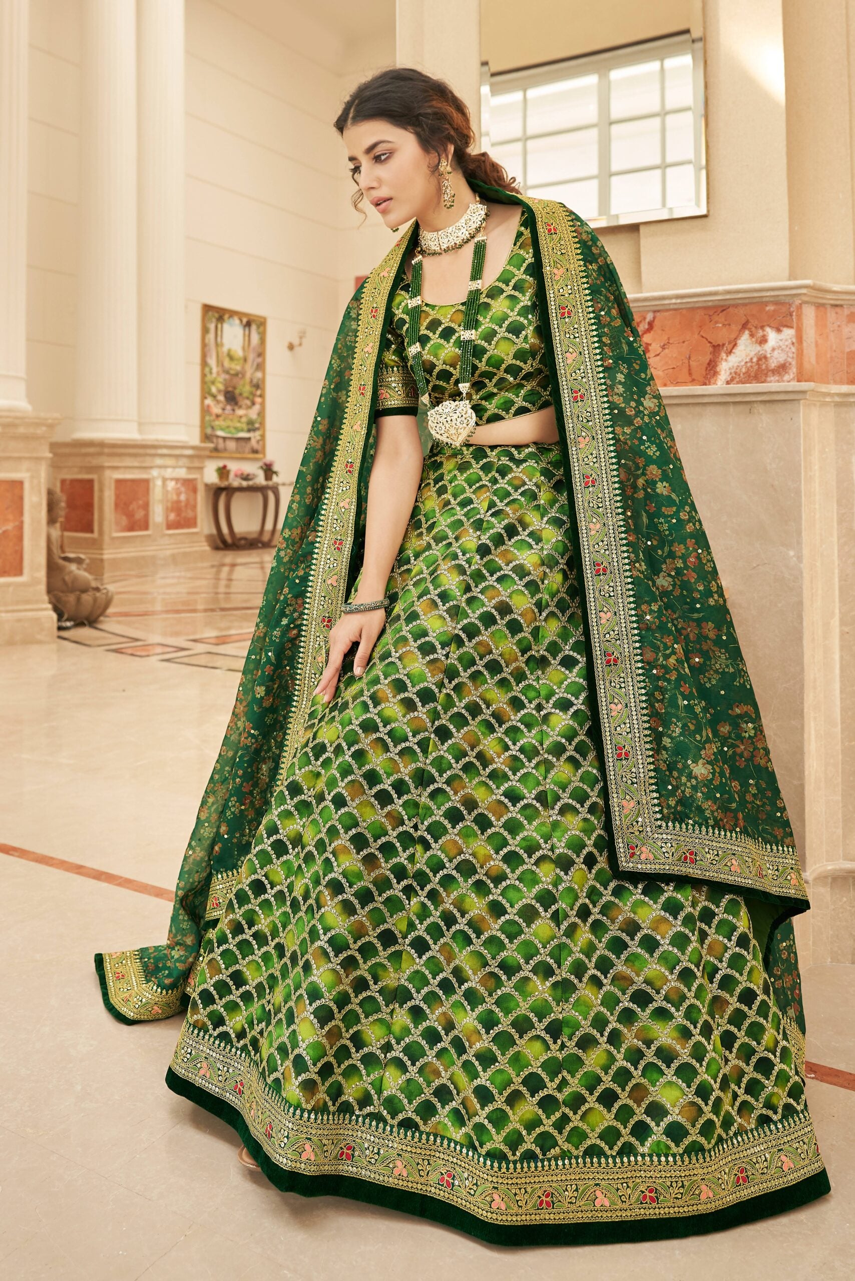 Forest Green Art Silk Threadwork Lehenga Choli
