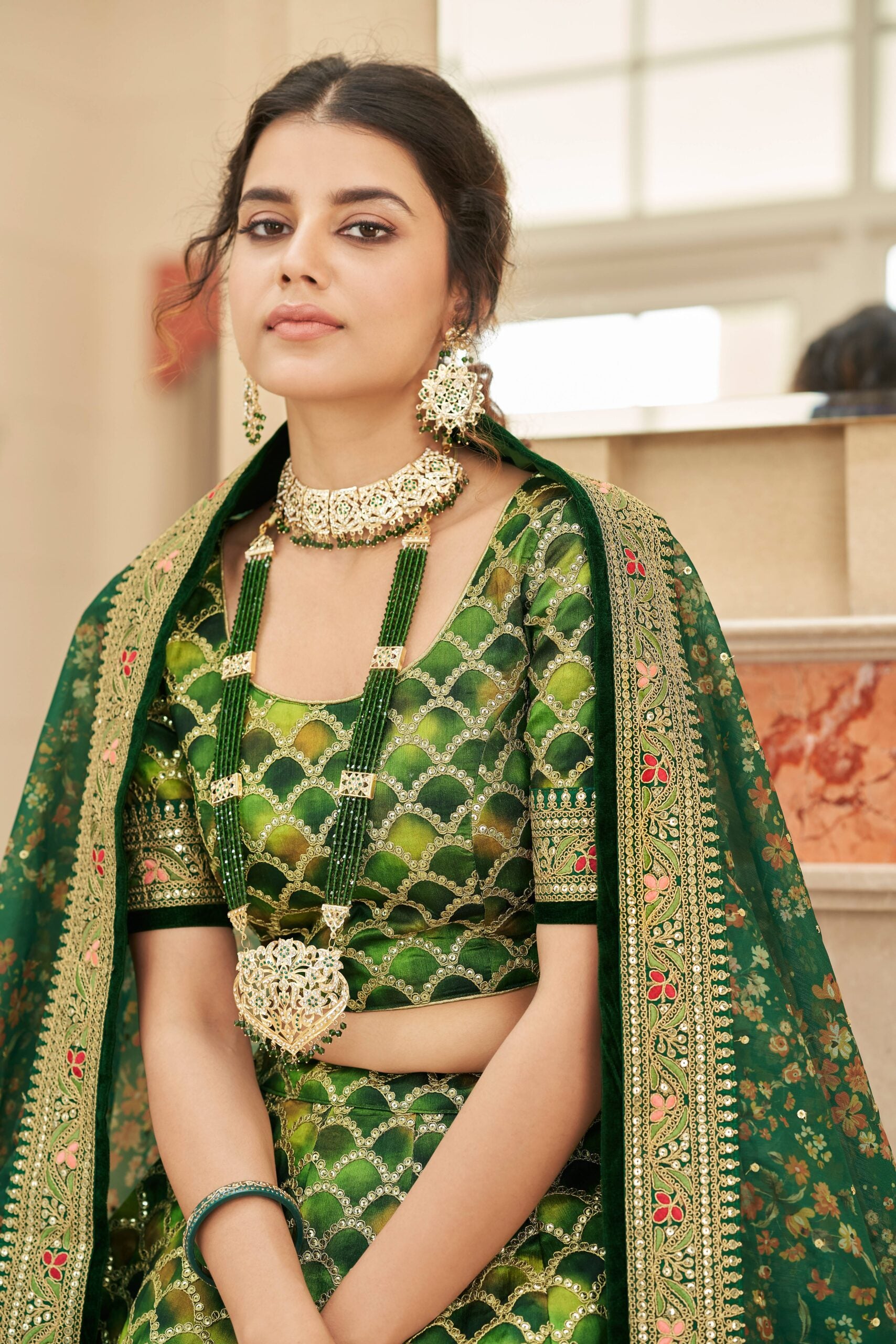 Forest Green Art Silk Threadwork Lehenga Choli