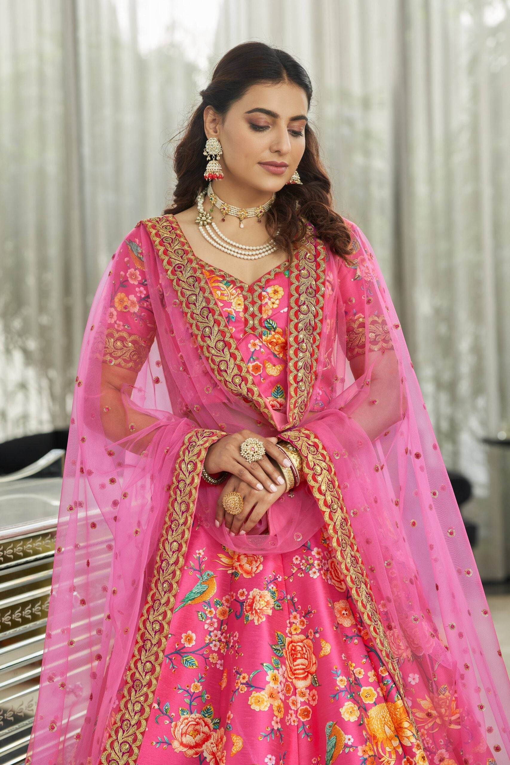 Pink Jewel Delight Stone and Dori Work Ensemble Lehengha Choli