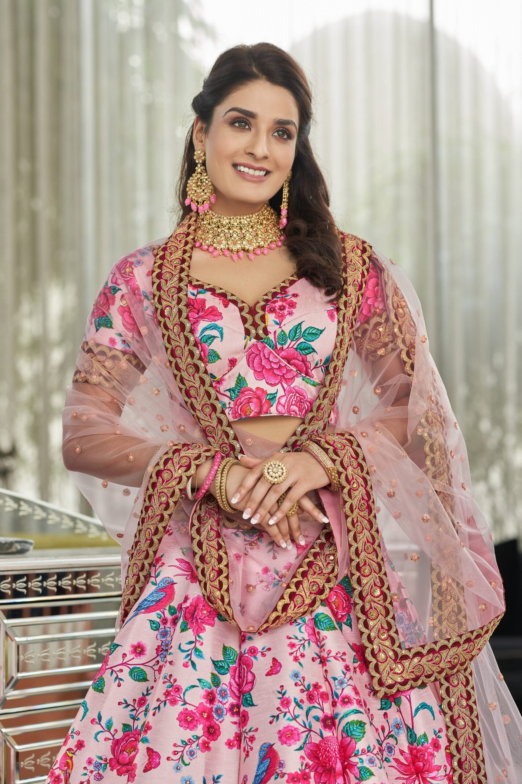 Luminescent Pink Art Silk Sequin Embroidered Lehenga Choli