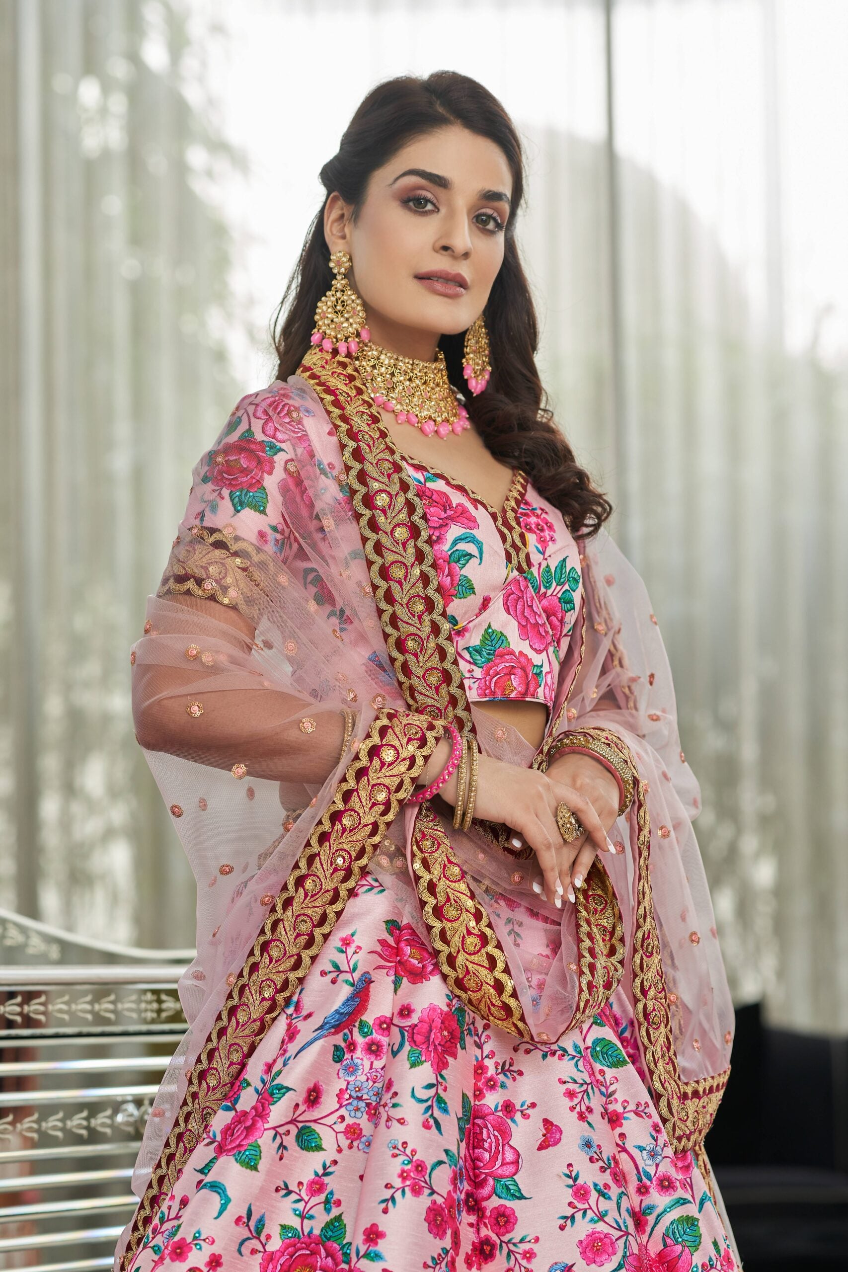 Luminescent Pink Art Silk Sequin Embroidered Lehenga Choli