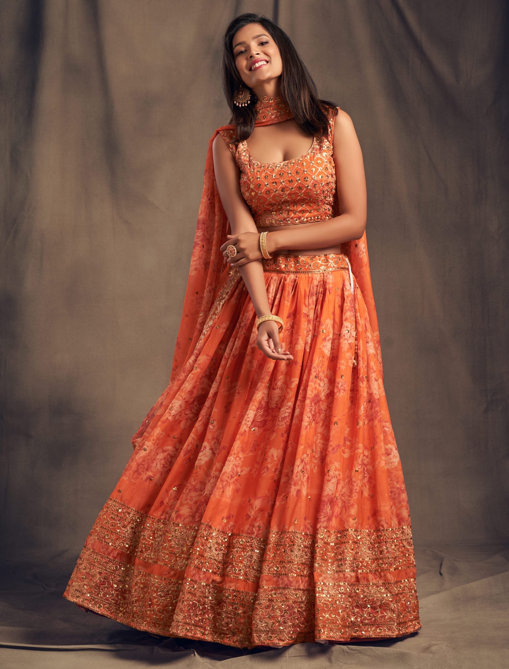 Sunset Blooms Zari Sequin Lehenga Choli