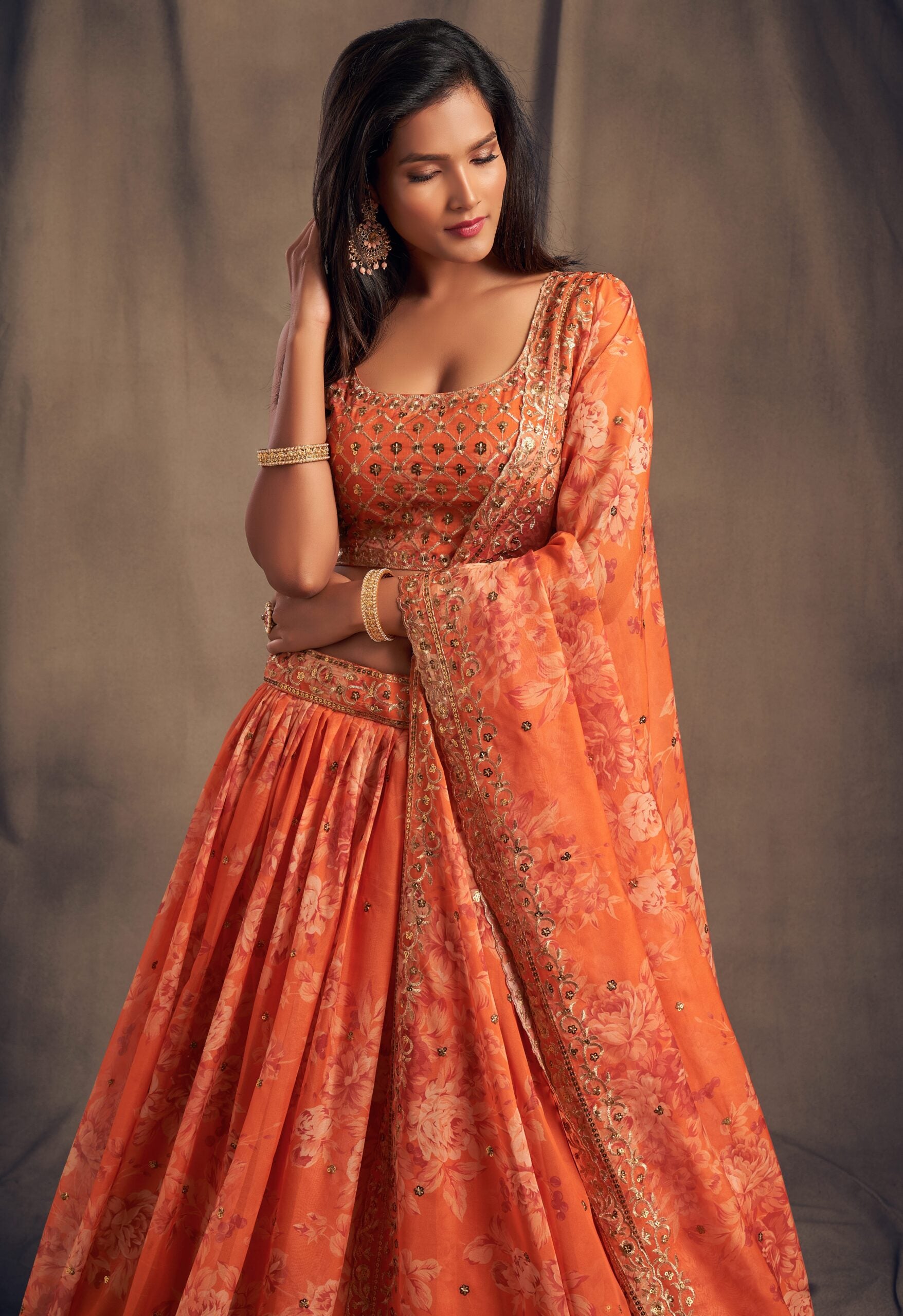 Sunset Blooms Zari Sequin Lehenga Choli