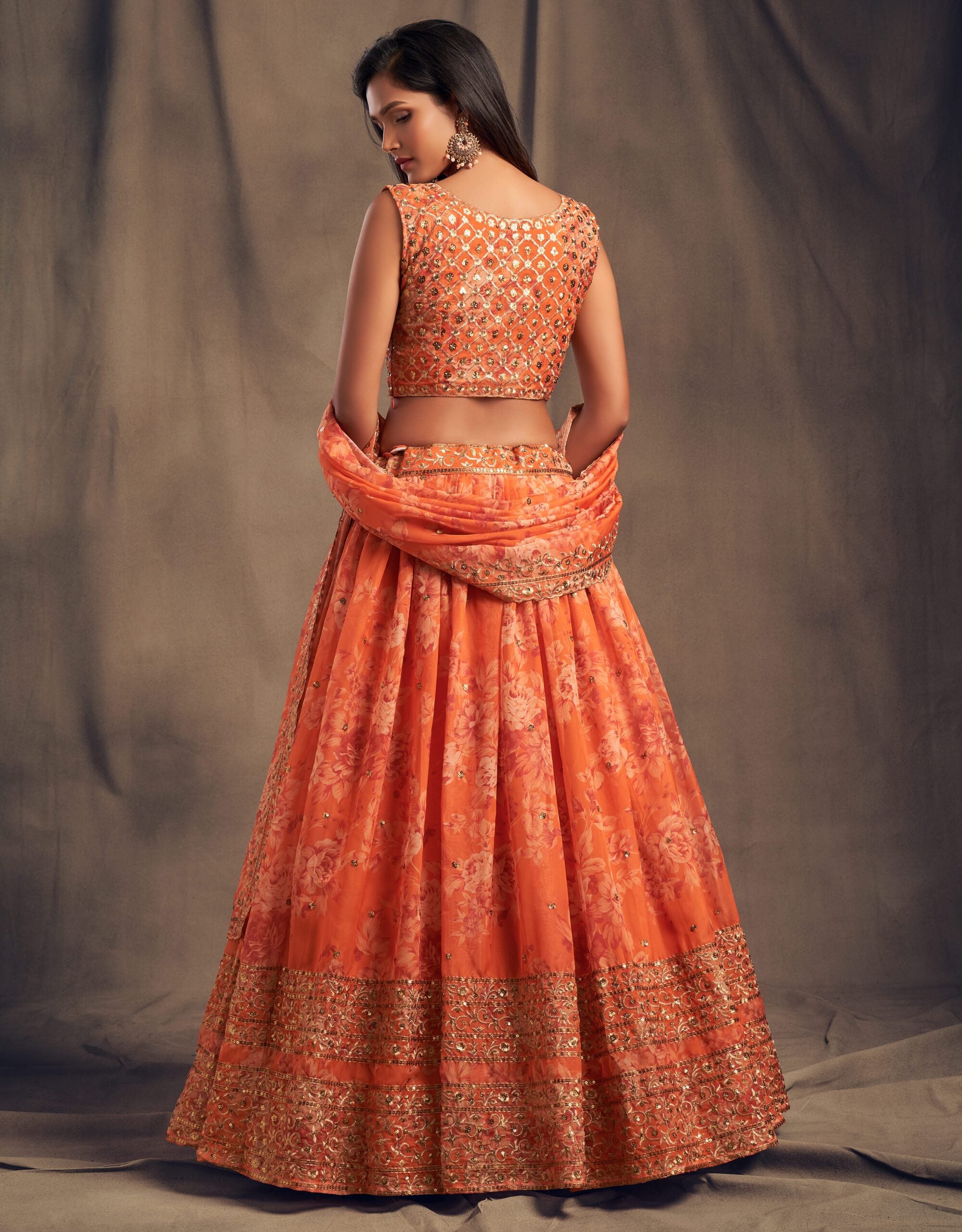 Sunset Blooms Zari Sequin Lehenga Choli