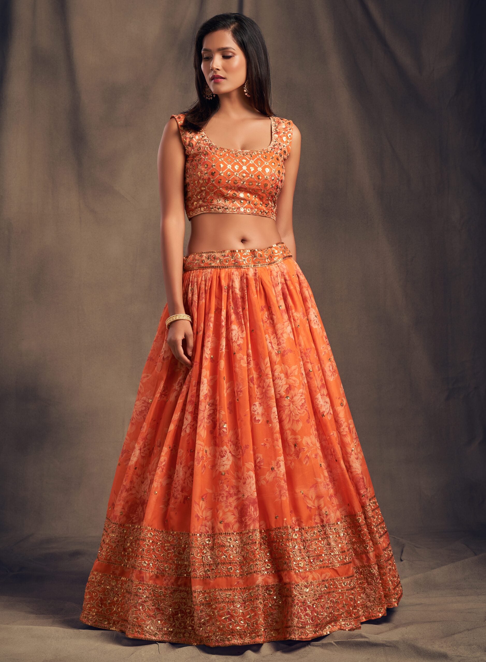 Sunset Blooms Zari Sequin Lehenga Choli