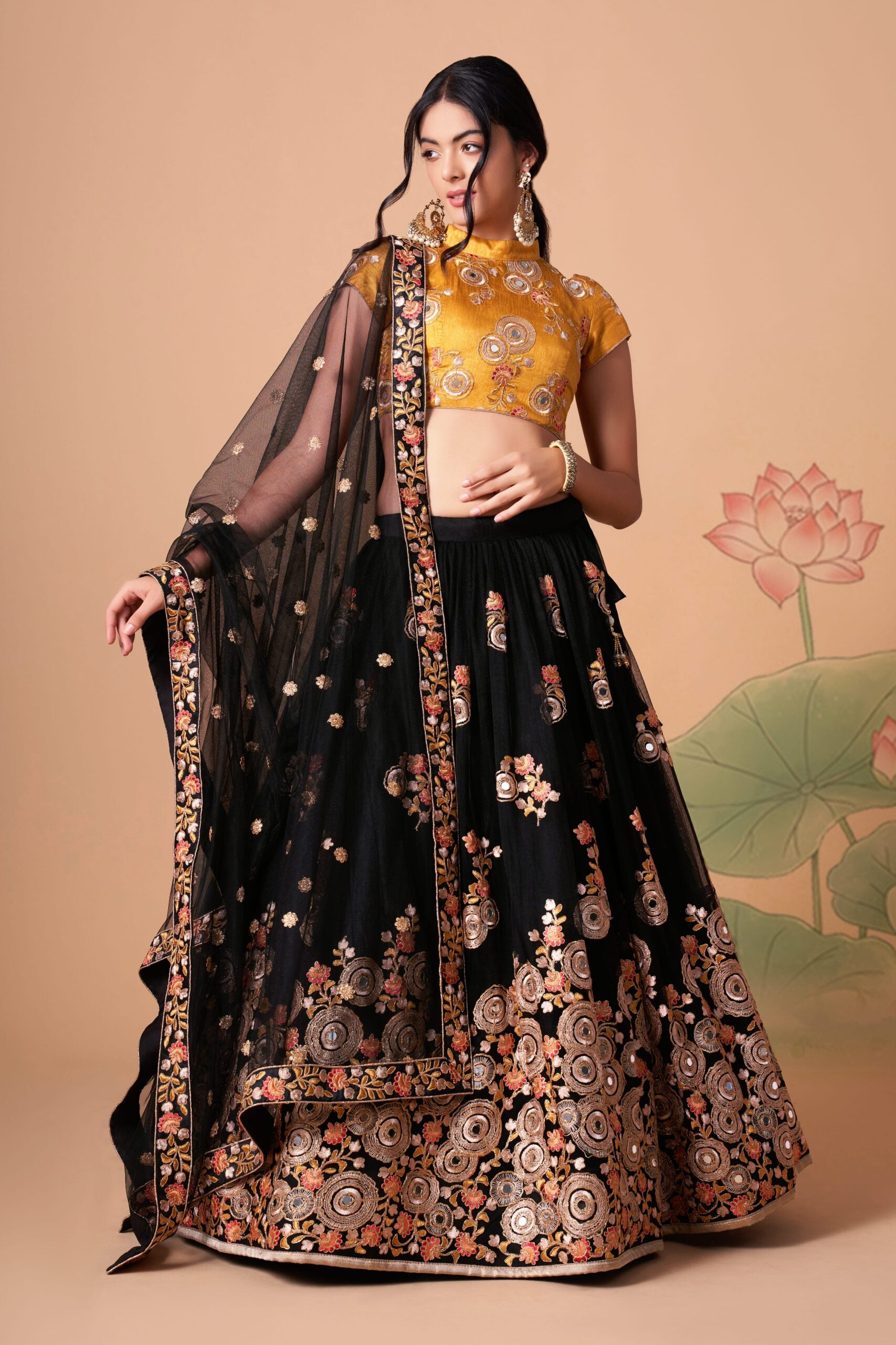 Midnight Magic  Sequin and MirrorEmbellished Black Lehenga Choli